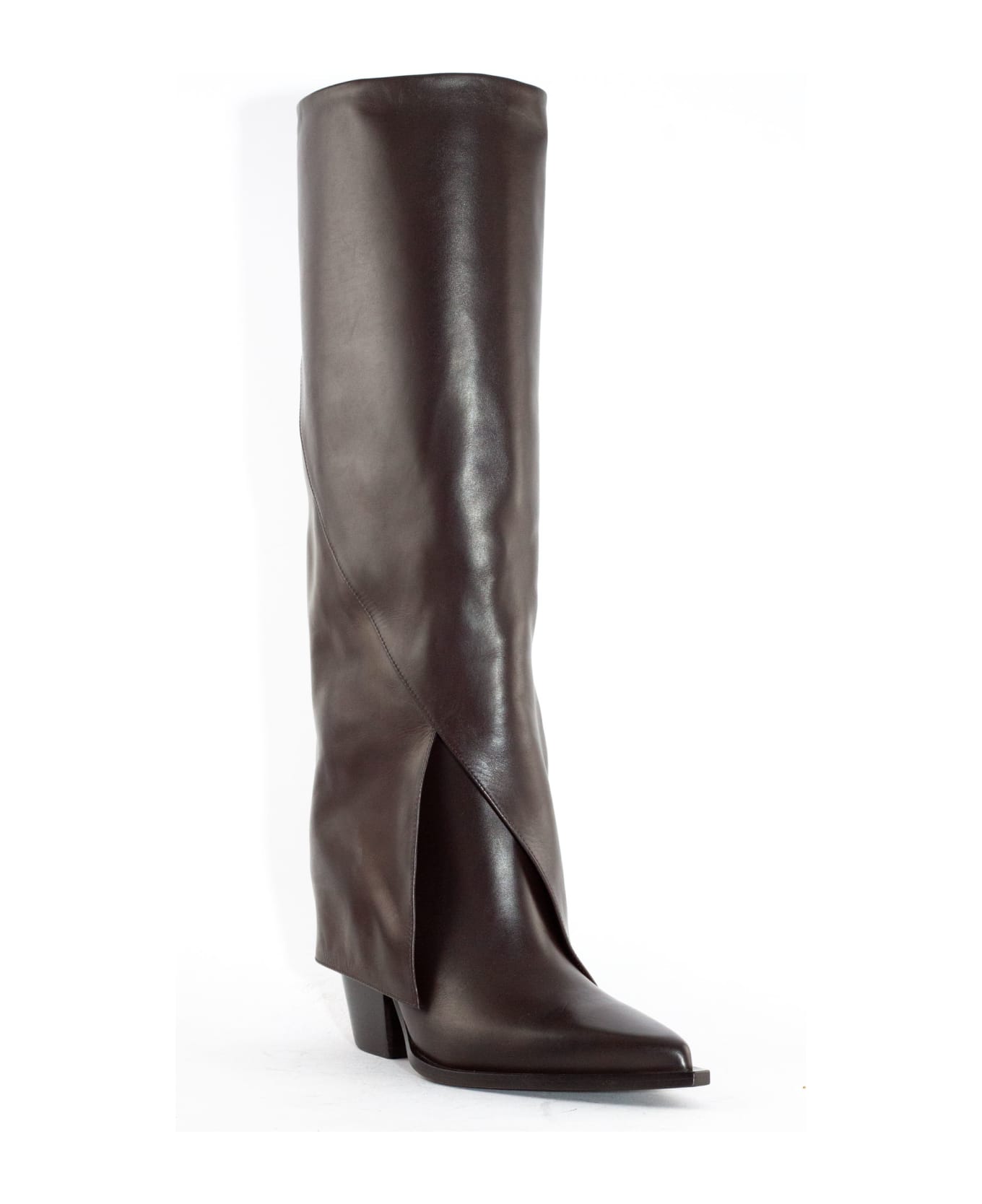 Elena Iachi Dark Brown Leather High Boot - Brown