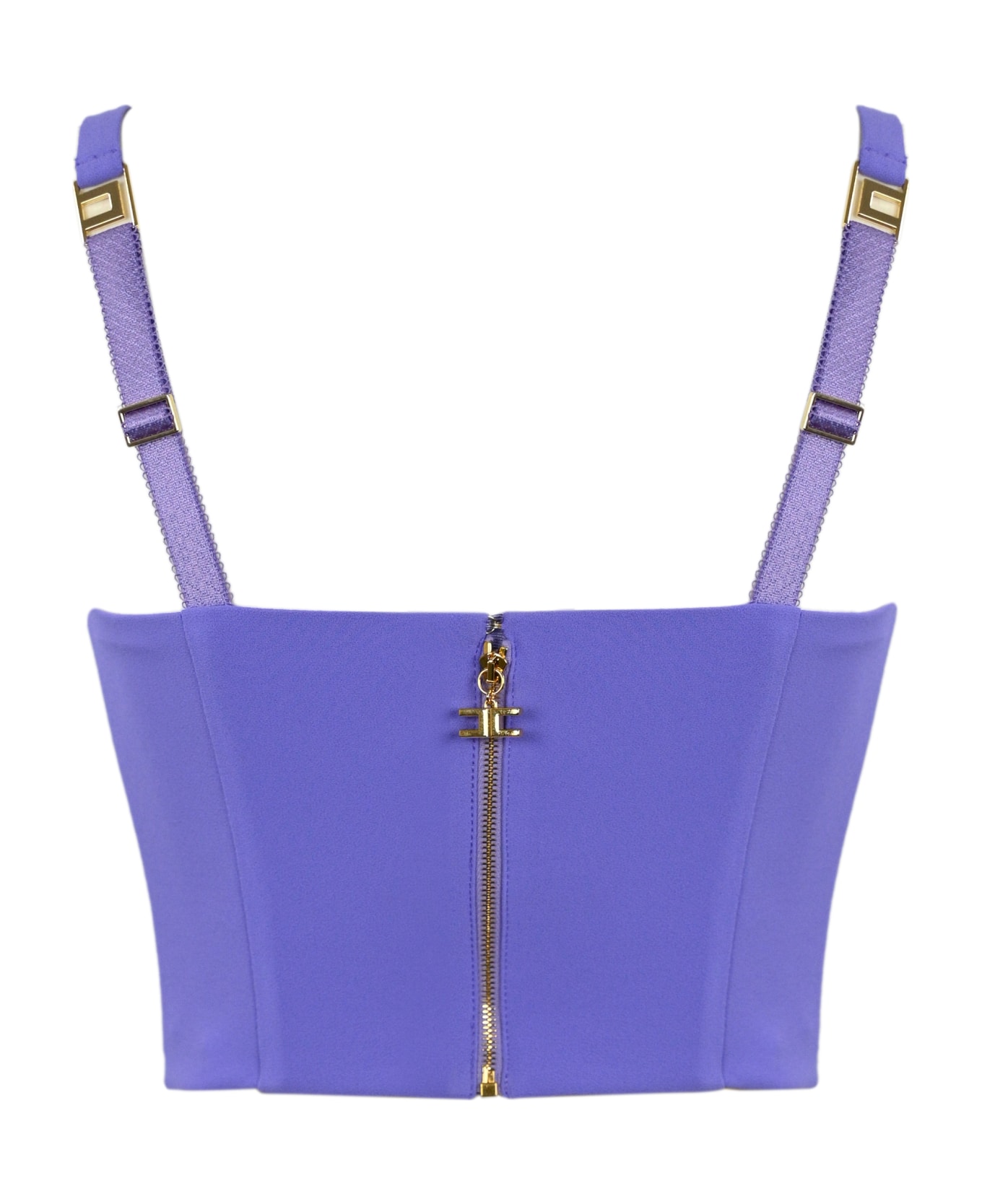 Elisabetta Franchi Crepe Bustier Top With Logo Plaque - Iris