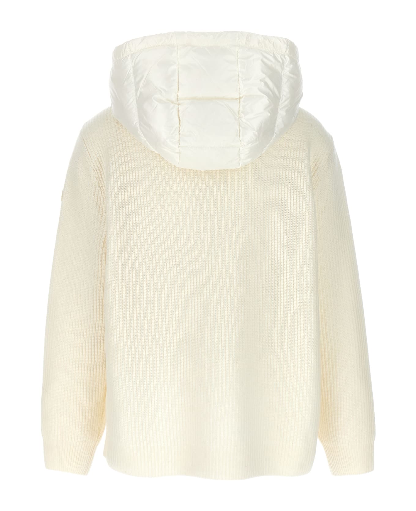 Moncler White Tricot Cardigan With Zip And Hood - White