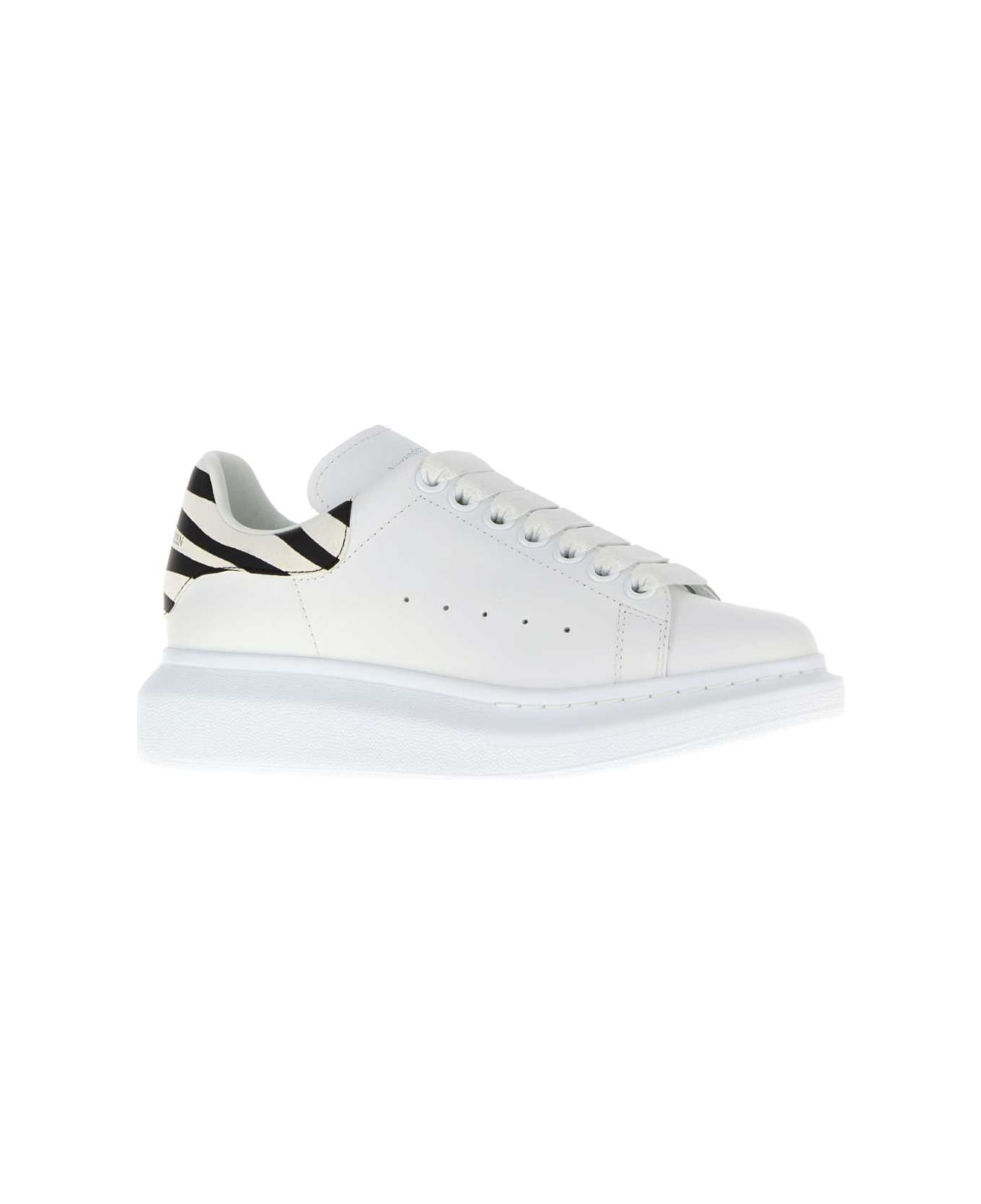Alexander McQueen White Leather Sneakers With Printed Suede Heel - WHITEWHITEBLACK スニーカー