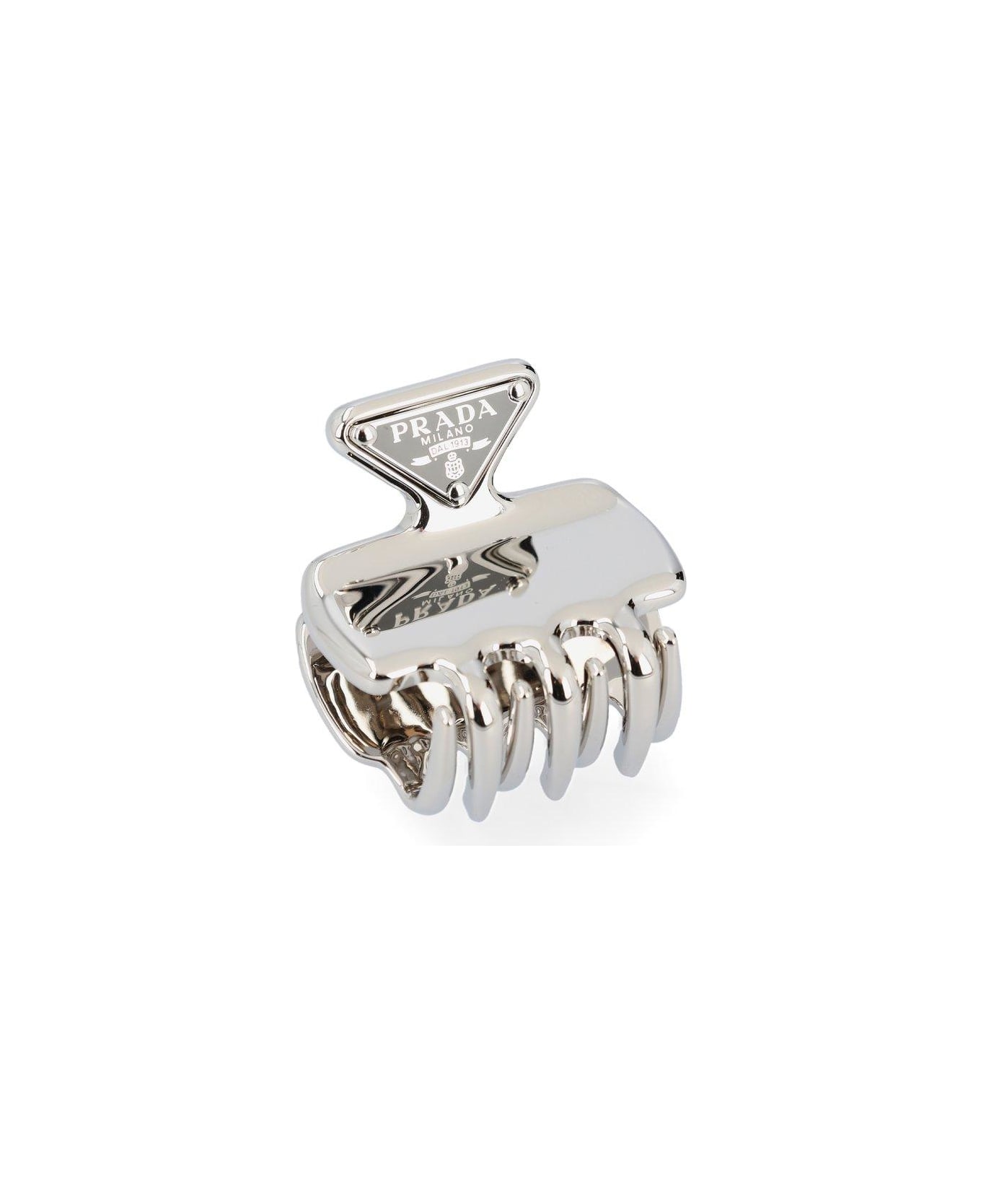 Prada Logo Detailed Claw Hair Clip - Acciaio