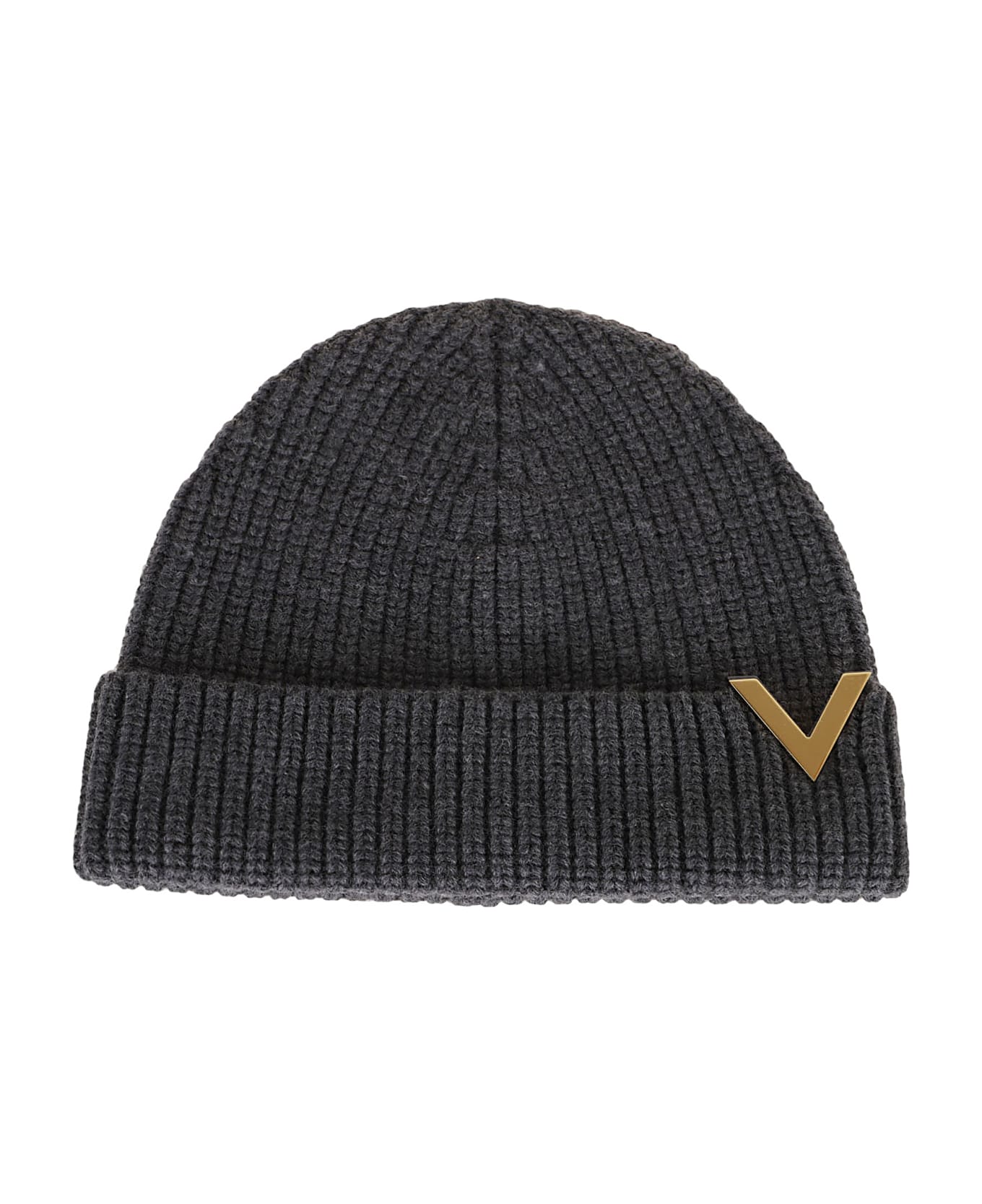 Valentino Garavani Beanie With Metal Logo - Grigio Melange