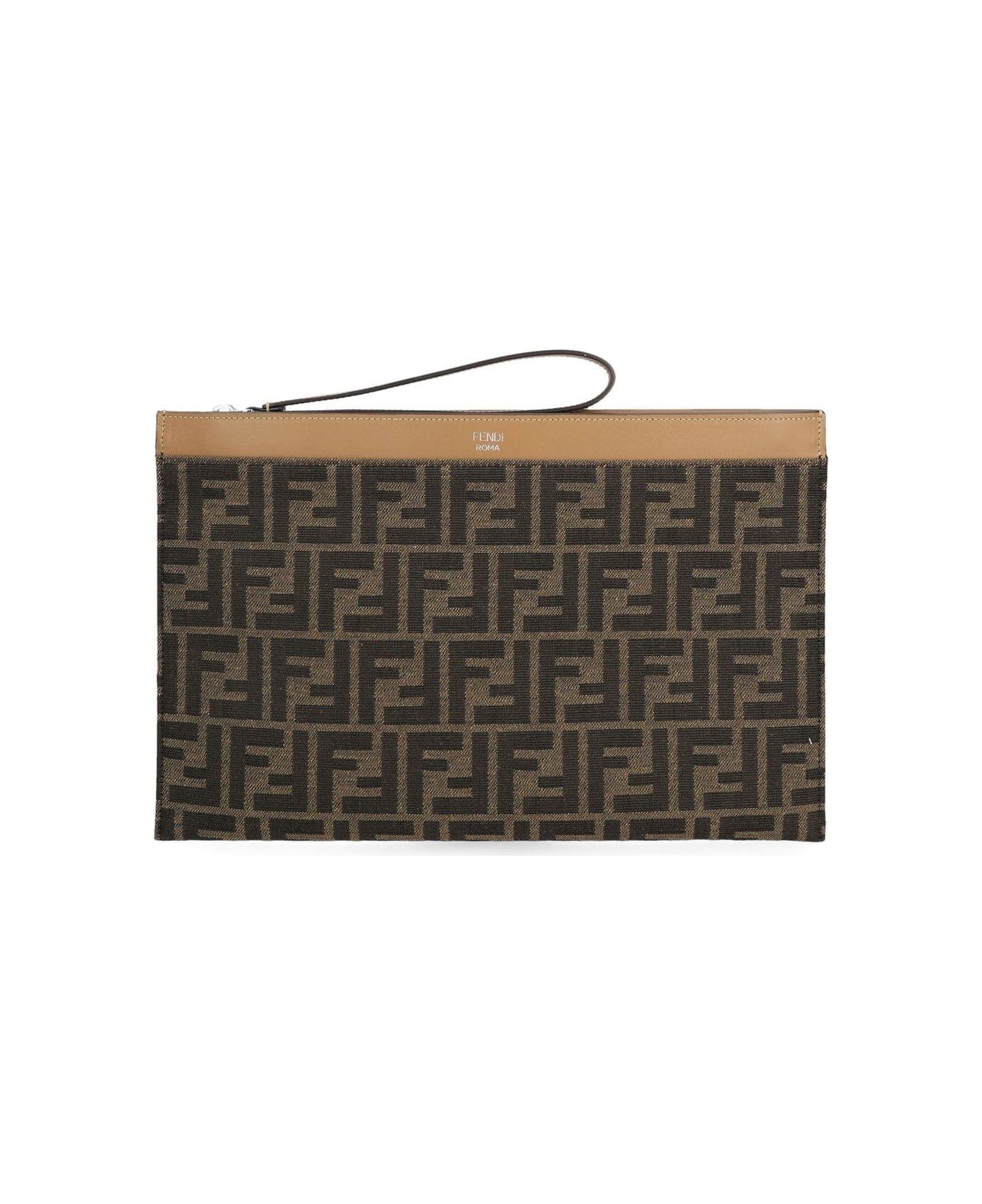 Fendi Ff Medium Flat Pouch - BROWN
