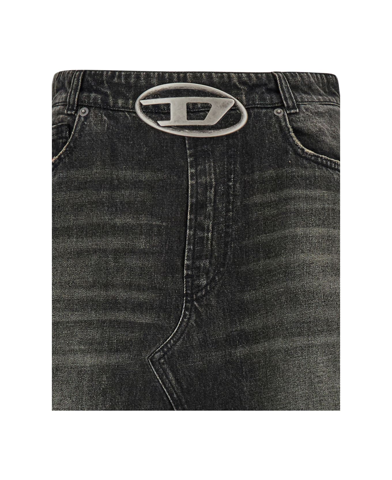 Diesel Balck Long Skirt With Oval D Detail In Denim Woman - Black スカート