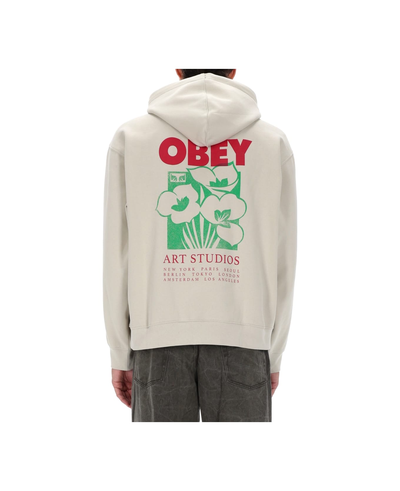 Obey Sweatshirt With Logo And Print - BEIGE