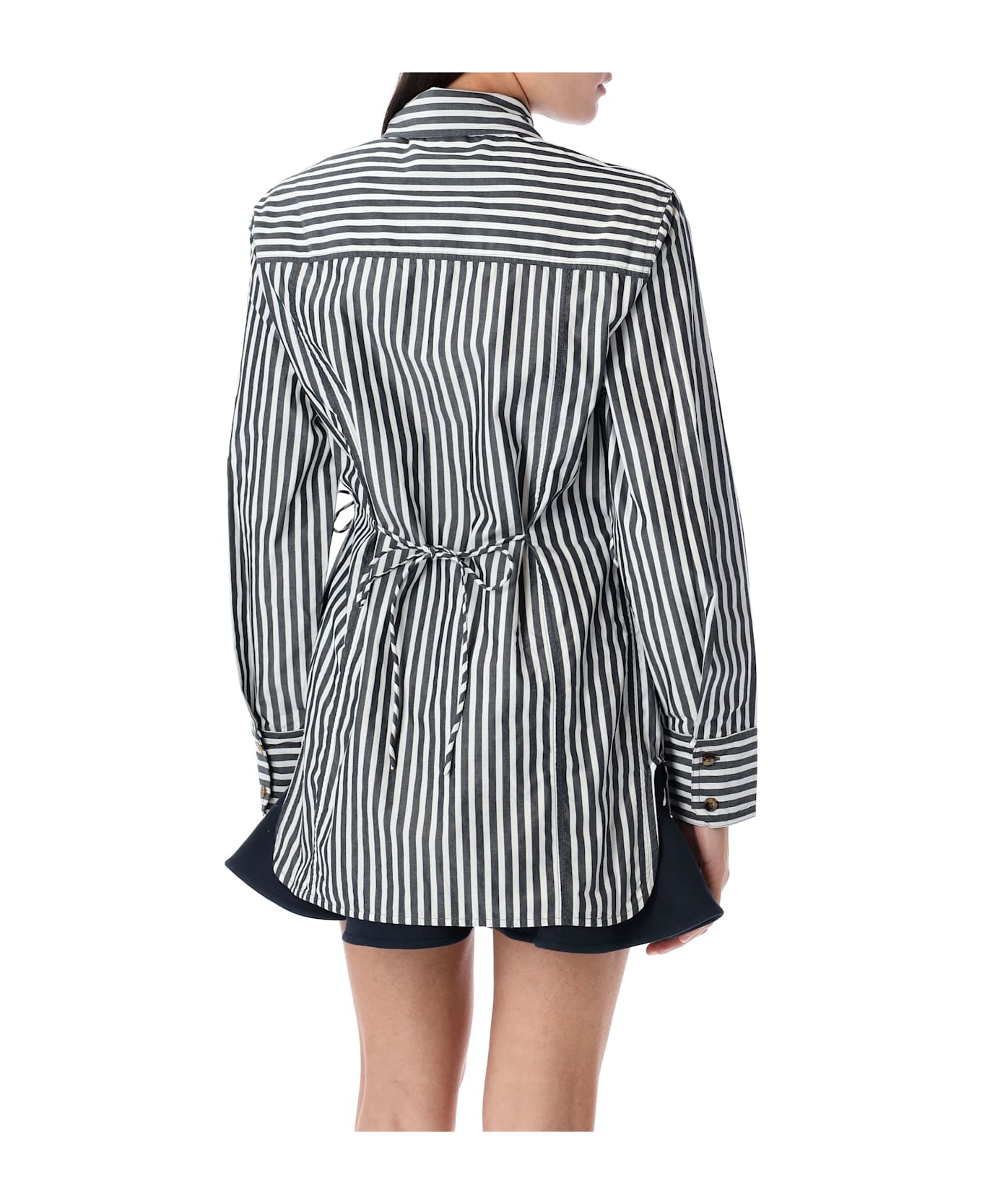 Ganni Stripe Tie String Shirt - BLACK STRIPES