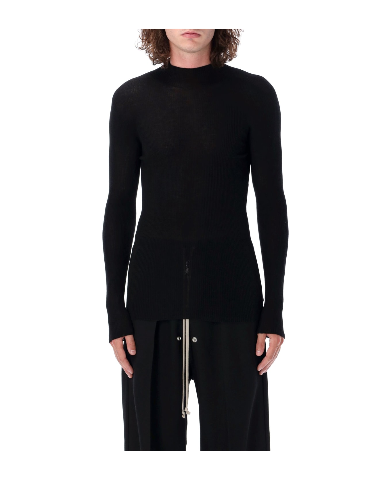 Rick Owens Ribbed Mock Neckline Sweater - Black