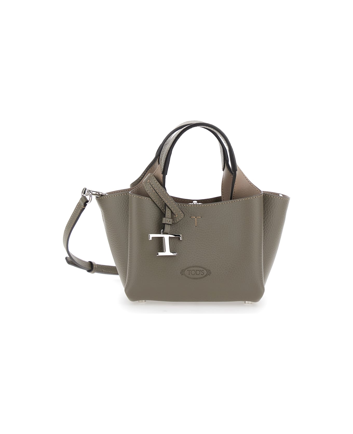 Tod
s Grey Handbag With Removable Shoulder Strap And T Plaque On The Front In Grained Leather Woman - Grey