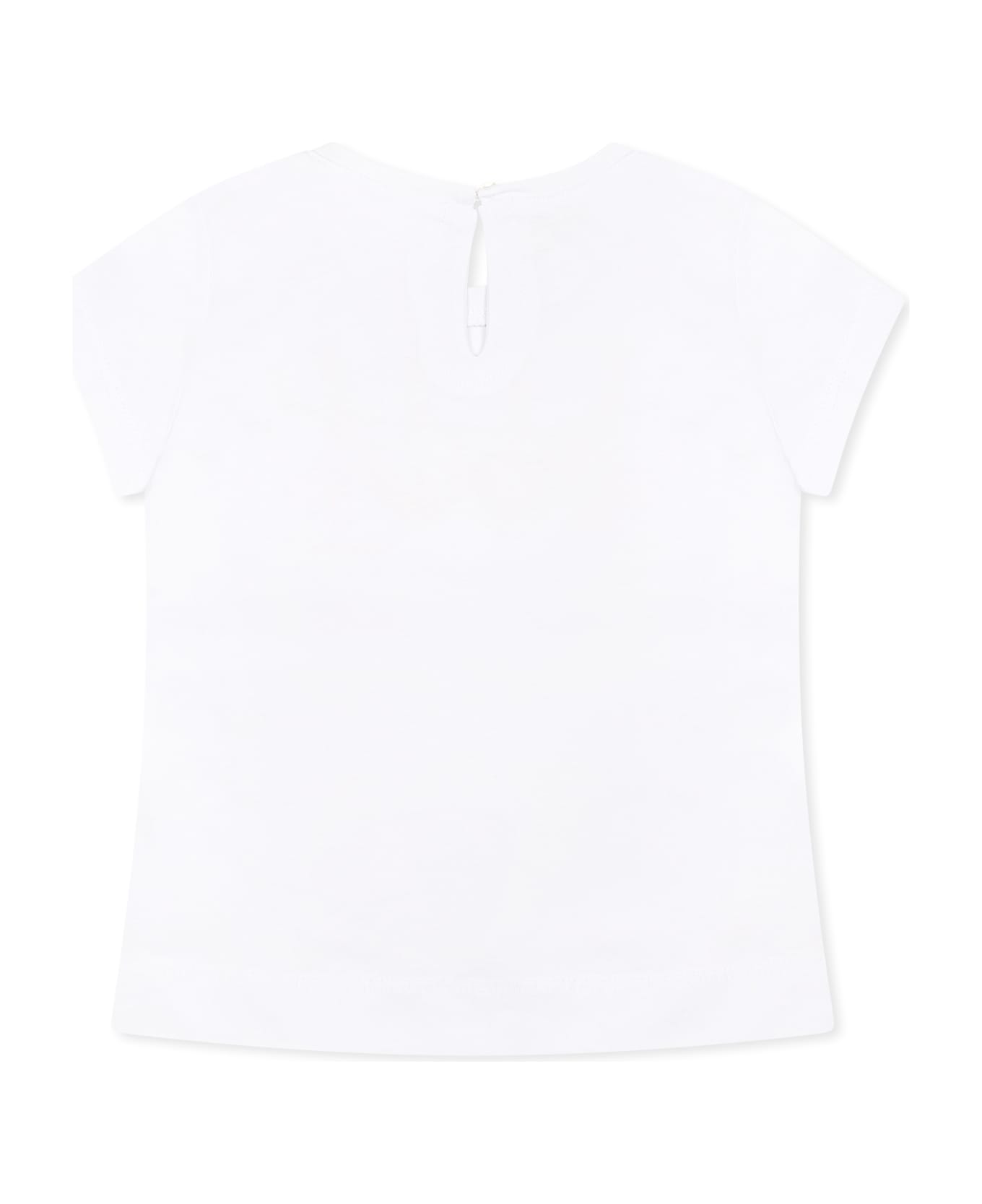 Monnalisa White T-shirt For Baby Girl With Hearts - White