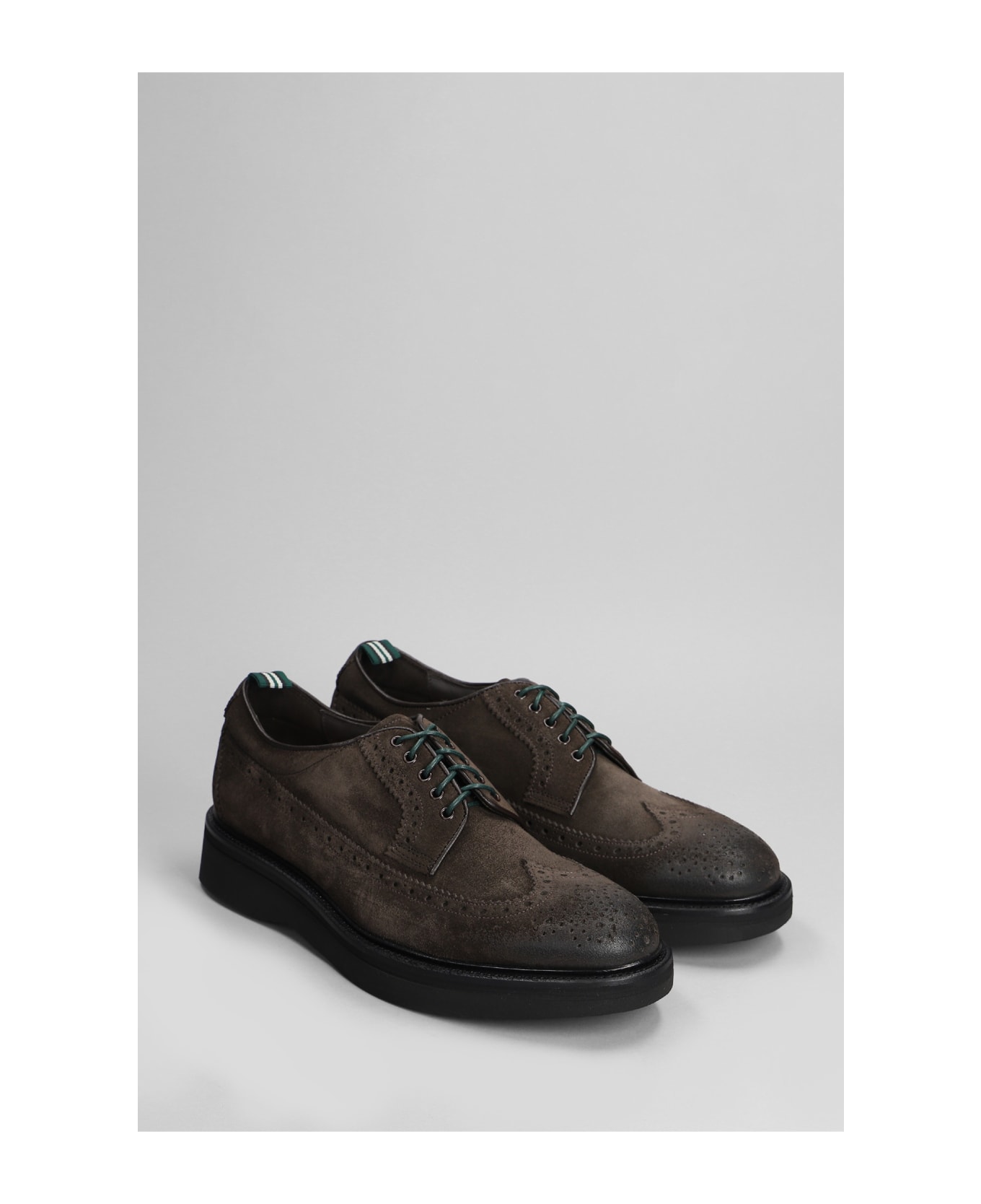 Green George Lace Up Shoes In Brown Suede - brown