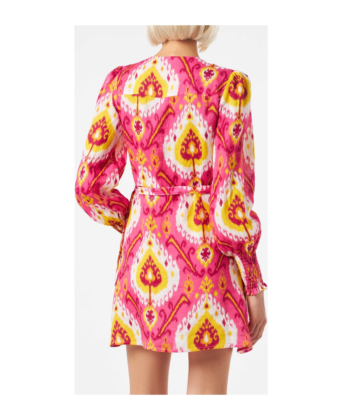 MC2 Saint Barth Linen Short Dress Brilly With Ikat Print - PINK