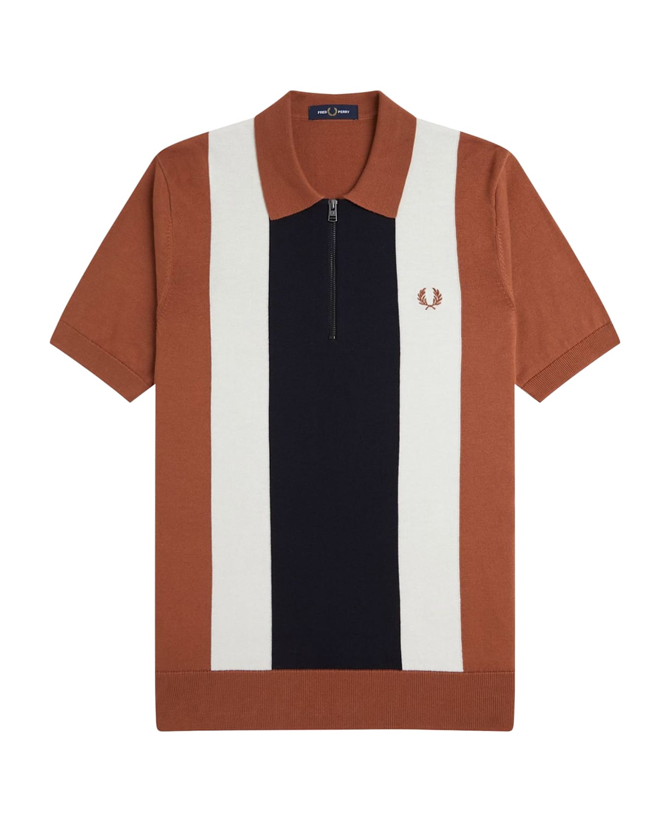 Fred Perry Cotton Knit Polo Shirt With Striped Motif - CNM/NAVY/LECR