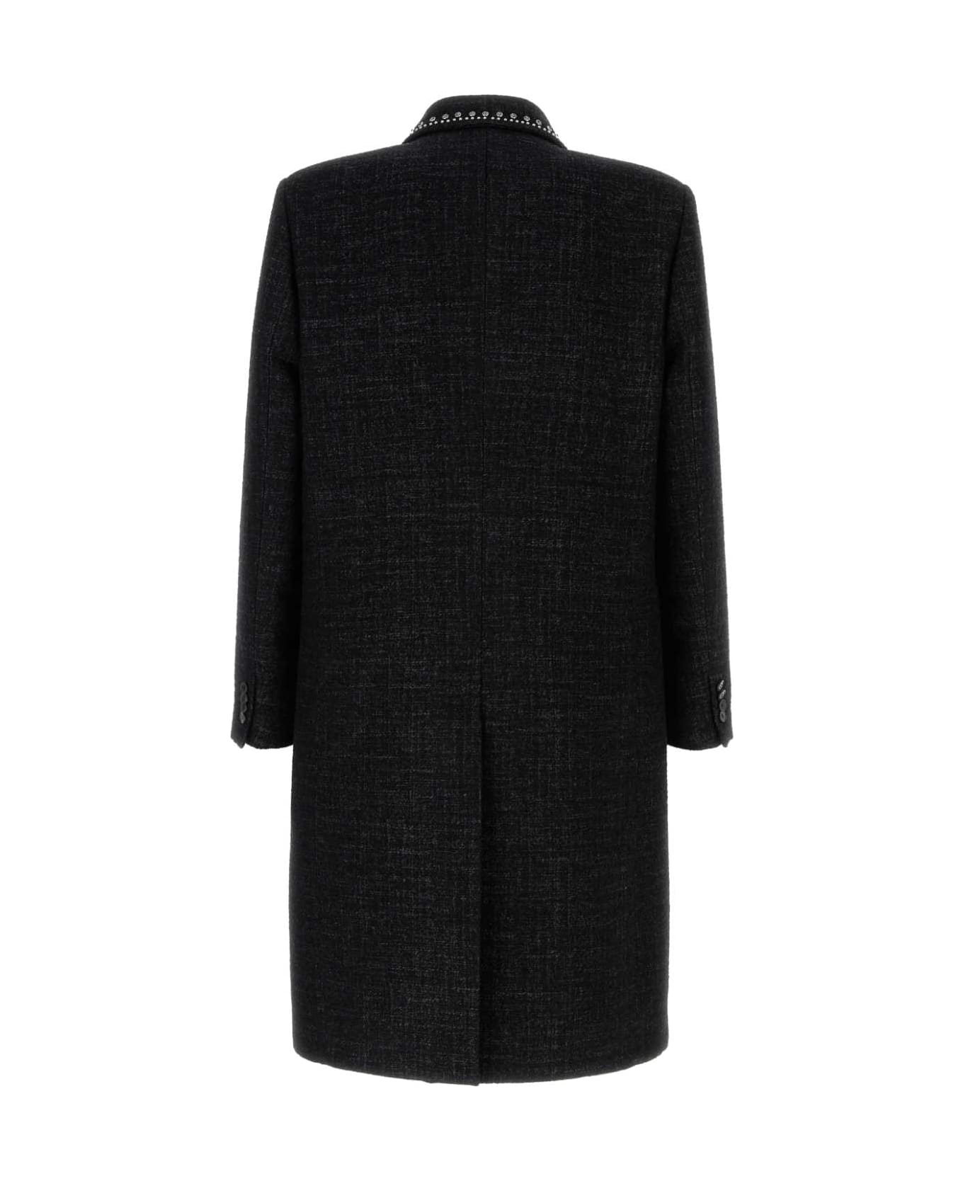 Valentino Garavani Melange Black Wool Blend Coat - ANTRACITE