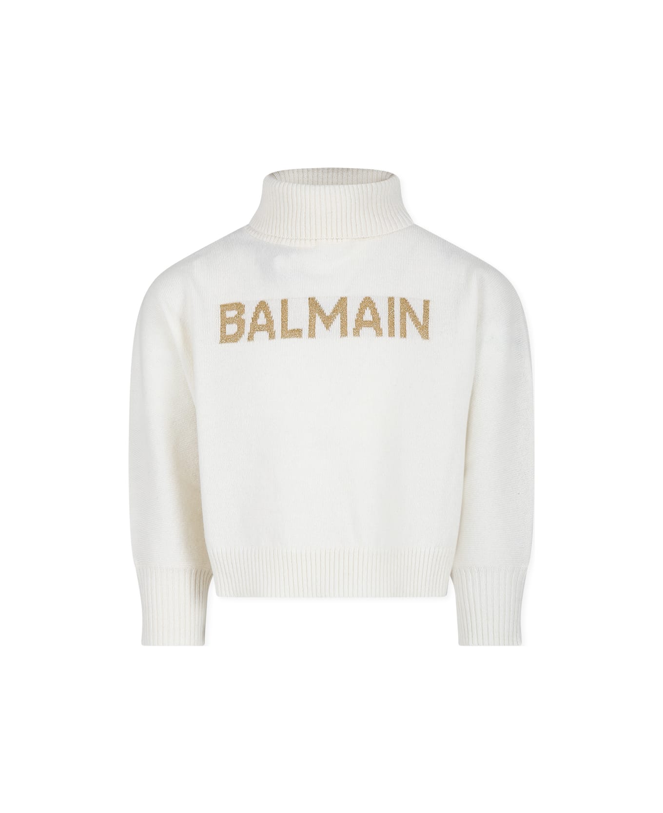 Balmain Ivory Sweater For Girl With Logo - Ivory