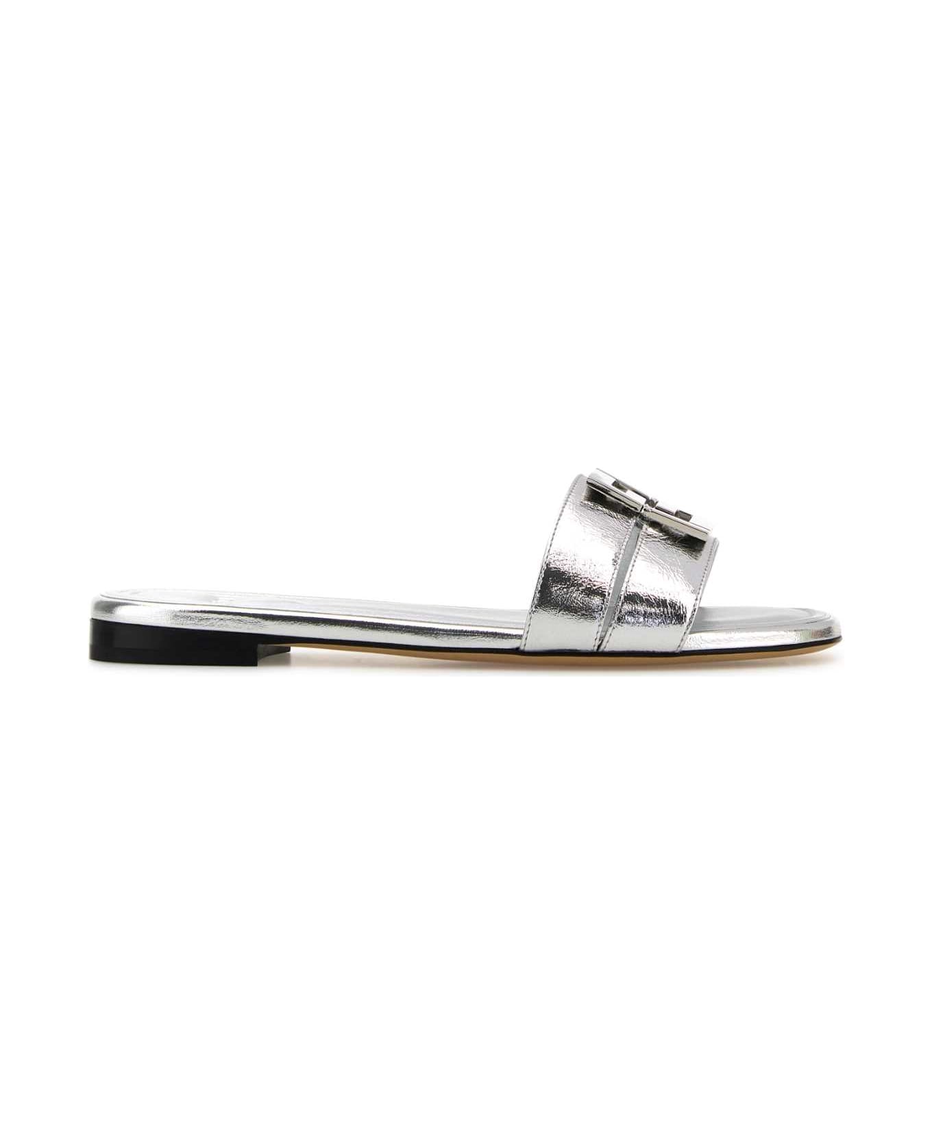 Fendi Silver Leather Baguette Slippers - SILVER