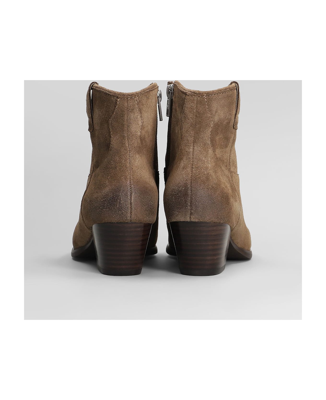 Ash Fame Texan Ankle Boots In Taupe Suede - taupe