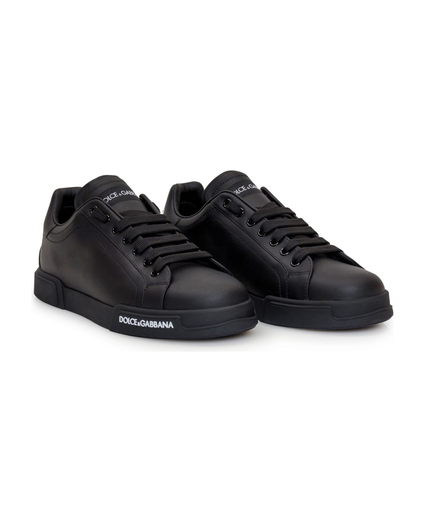 Dolce & Gabbana Portofino Leather Low-top Sneakers - black