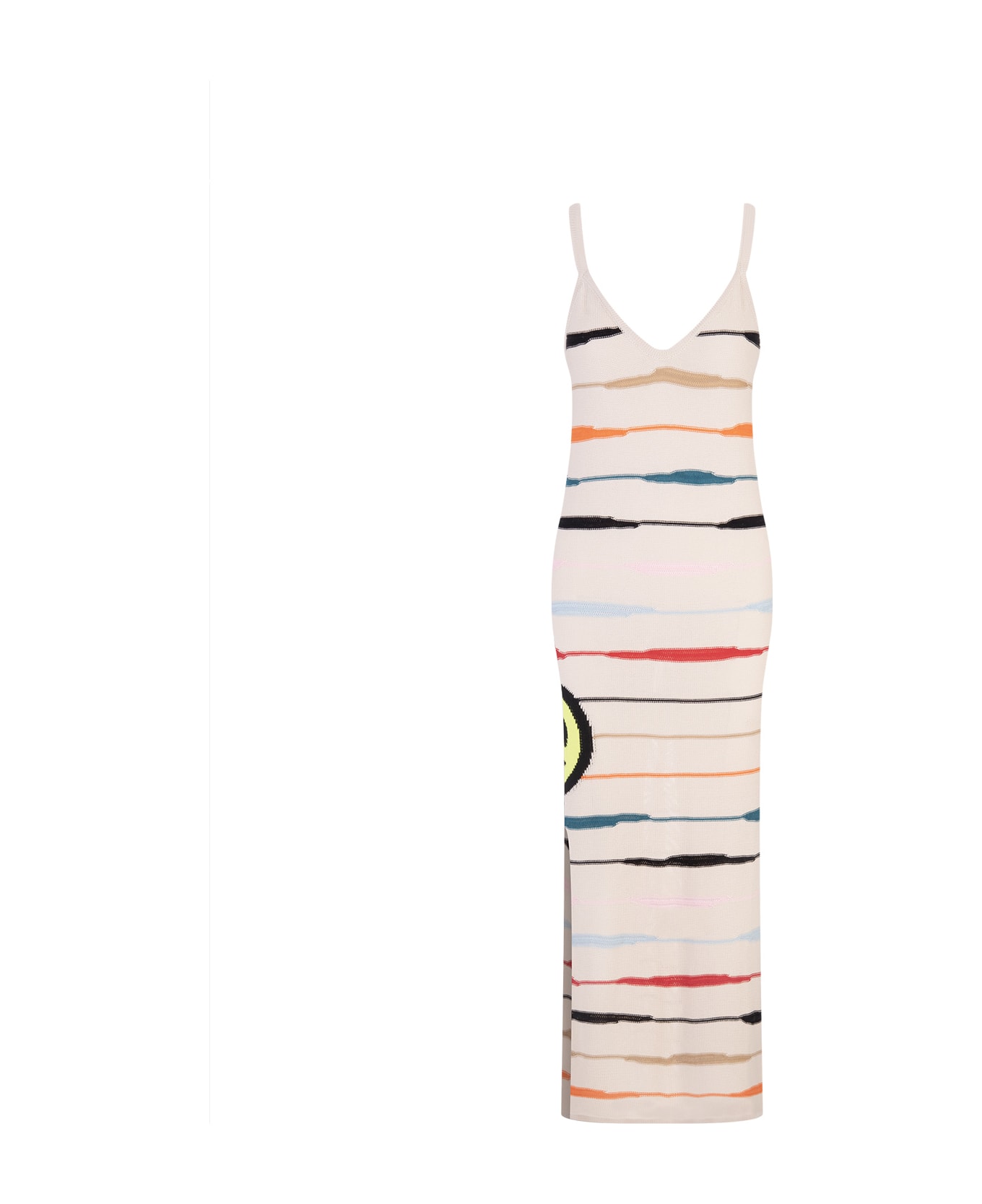 Barrow Butter Long Dress With Logo And Multicoloured Stripes - Butter