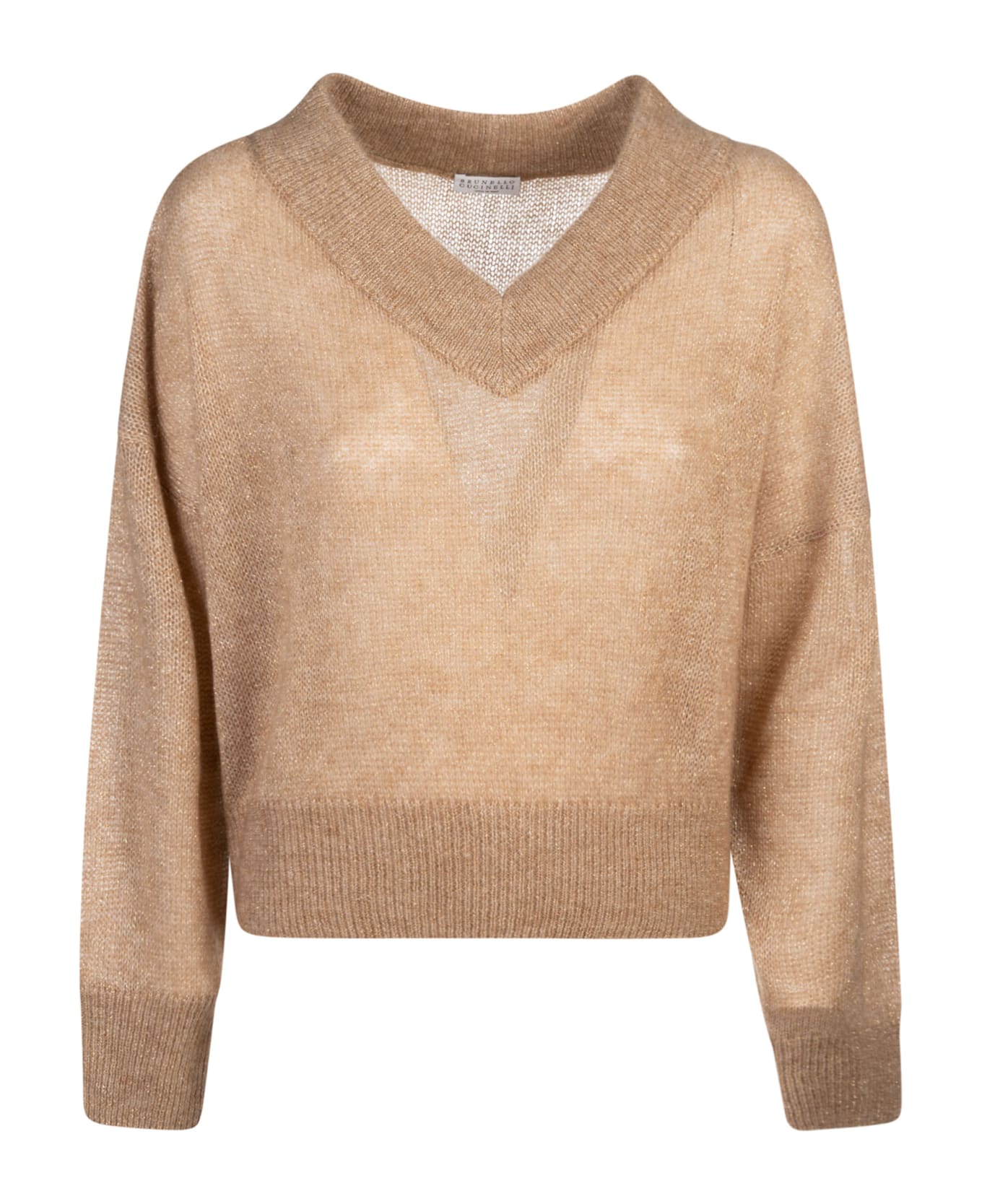 Brunello Cucinelli V-neck Loose Fit Jumper - Camel