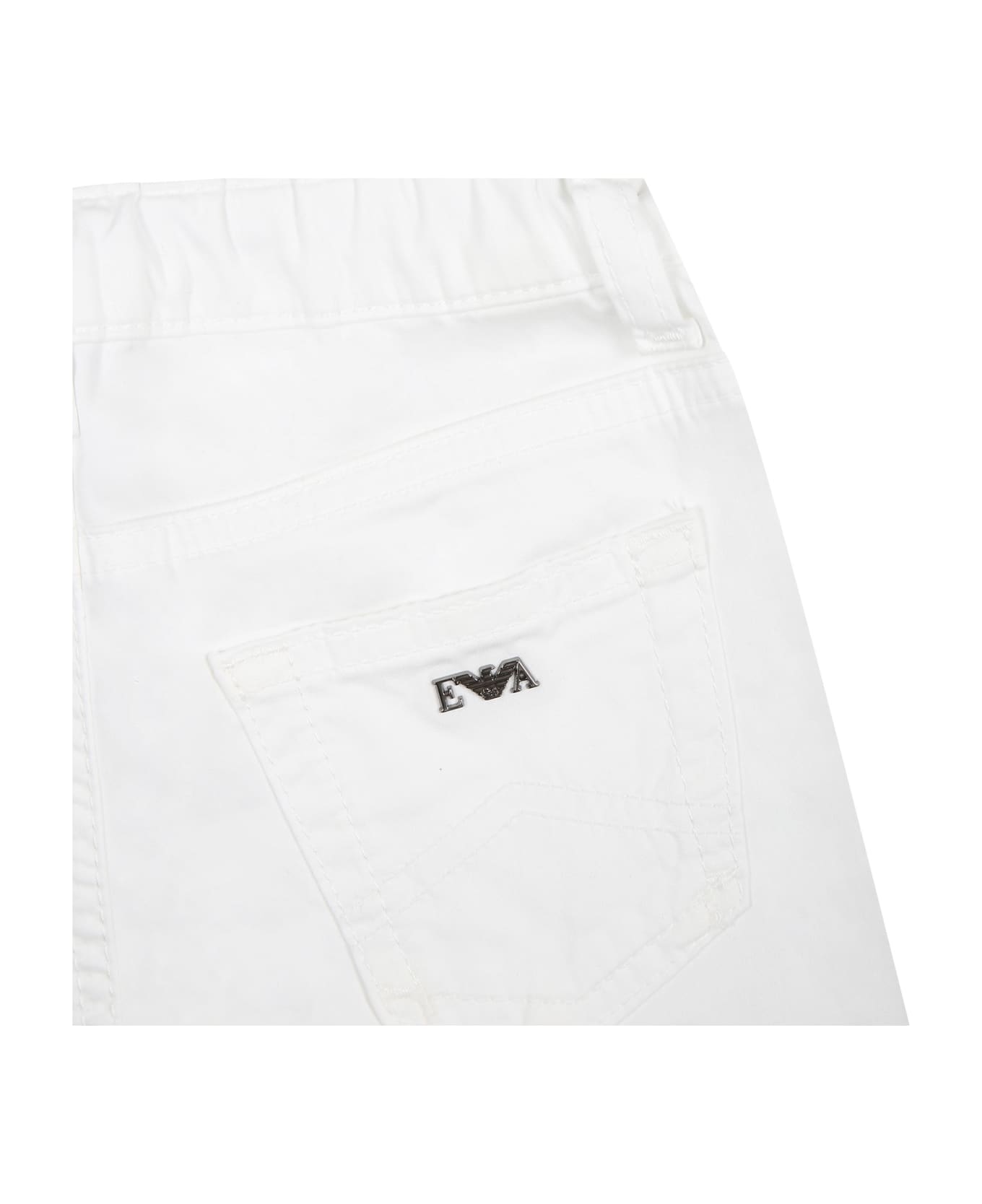 Emporio Armani White Trousers For Baby Boy With Logo - White