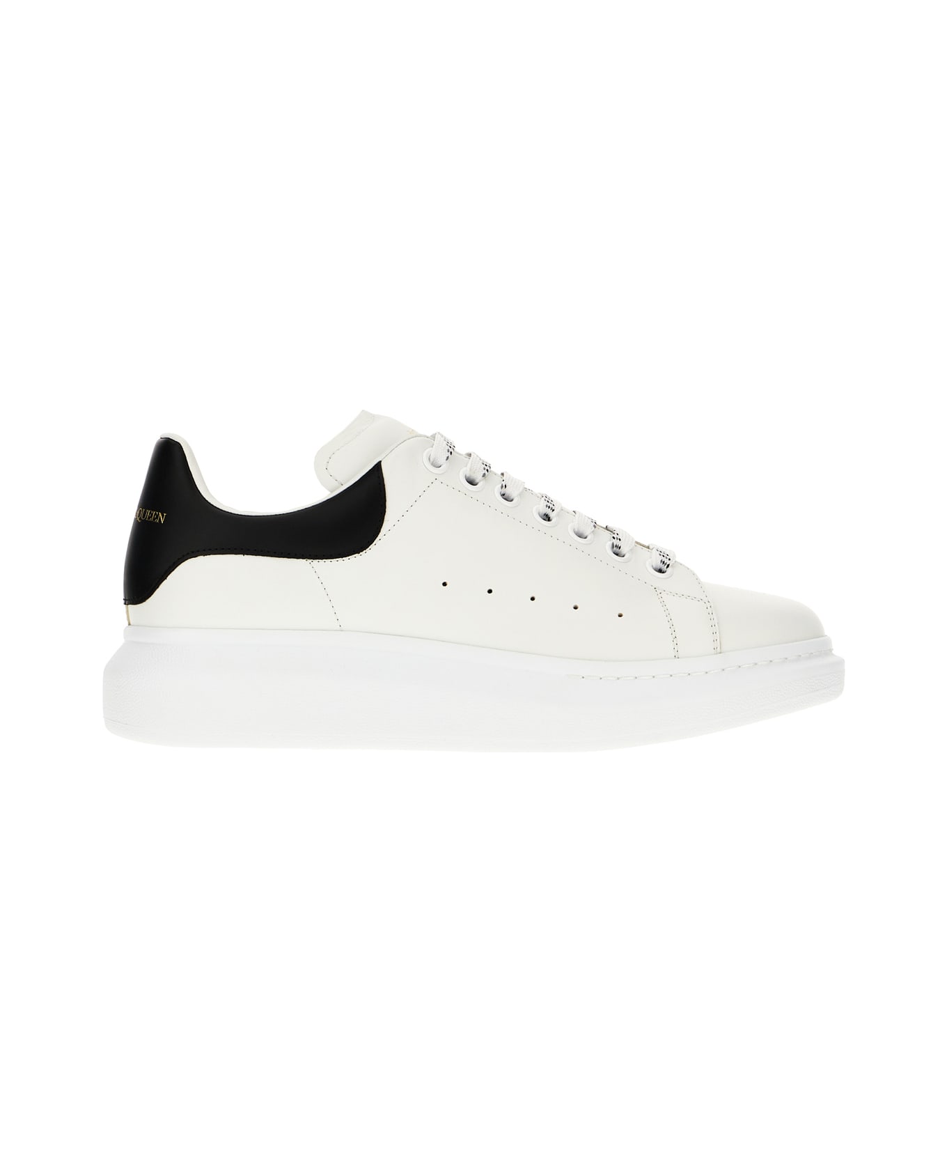 Alexander McQueen White Leather Sneakers With Black Leather Heel - WHITE BLACK