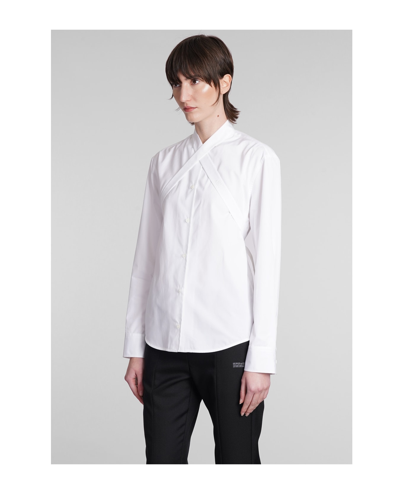 Off-White Cross-collar Curved Hem Shirt - white