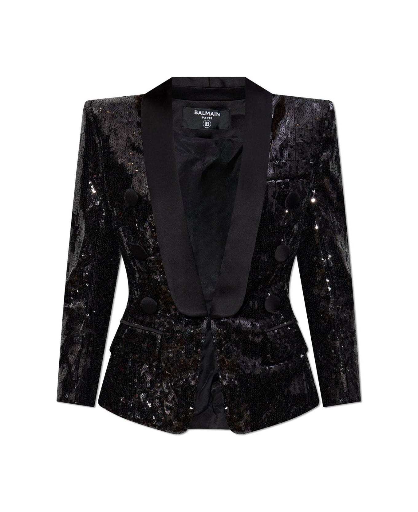 Balmain Sequinned Collared Blazer - BLACK