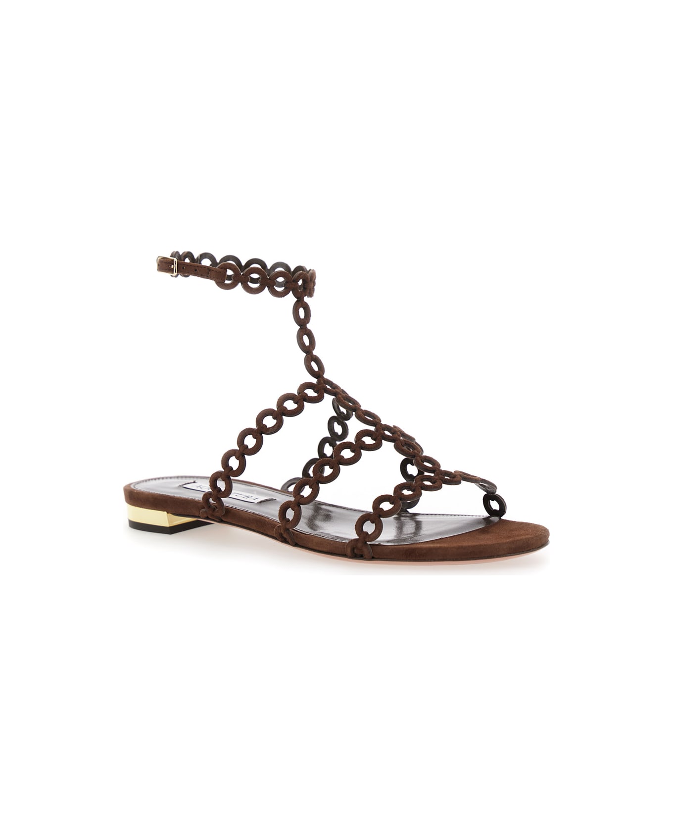 Aquazzura 
infinity Chain
 Brown Sandals With Adjustable Strap And Buckle In Suede Woman - Marrone フラットシューズ
