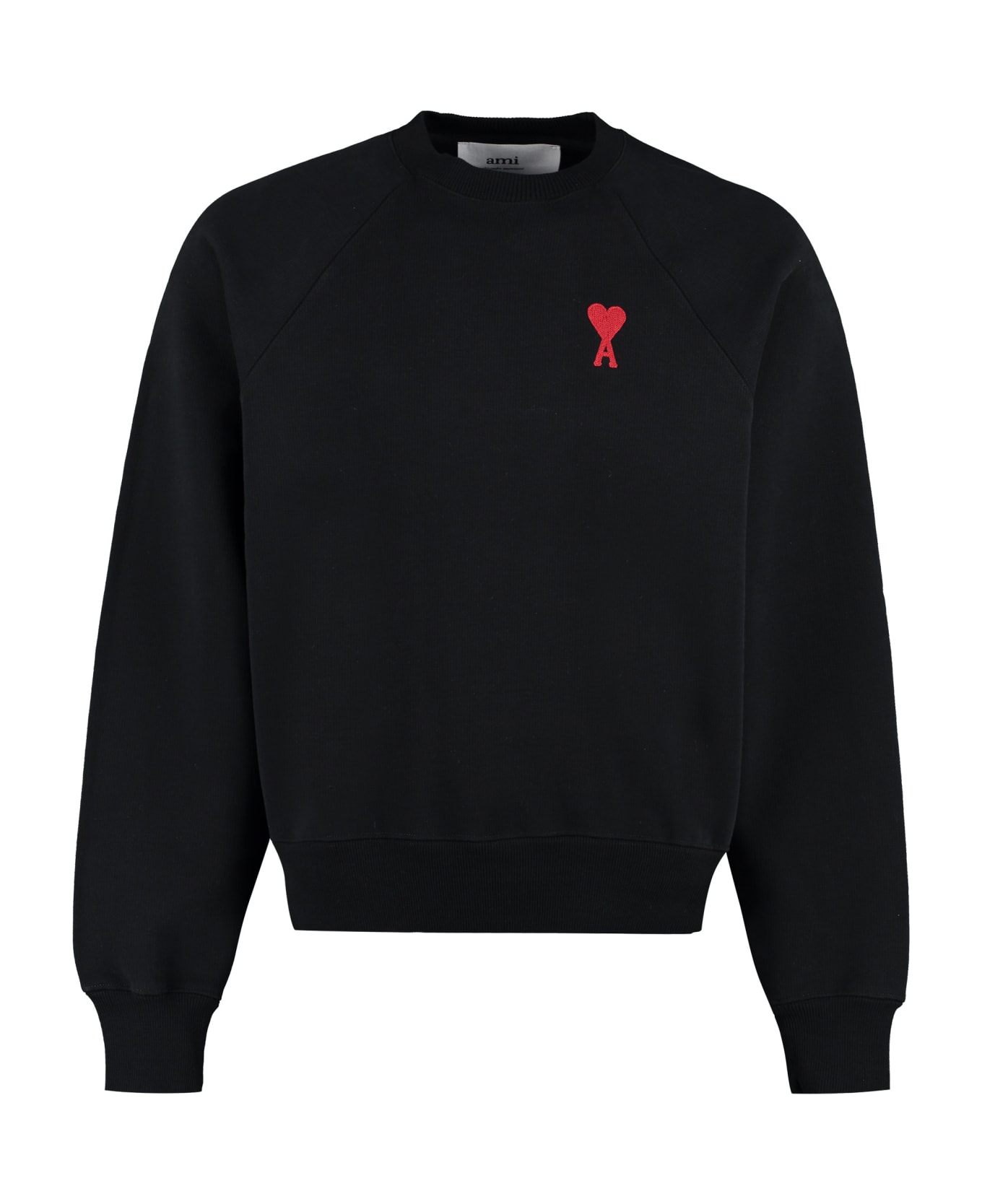 Ami Alexandre Mattiussi Logo Embroidered Ribbed Sweatshirt - Black/Rouge