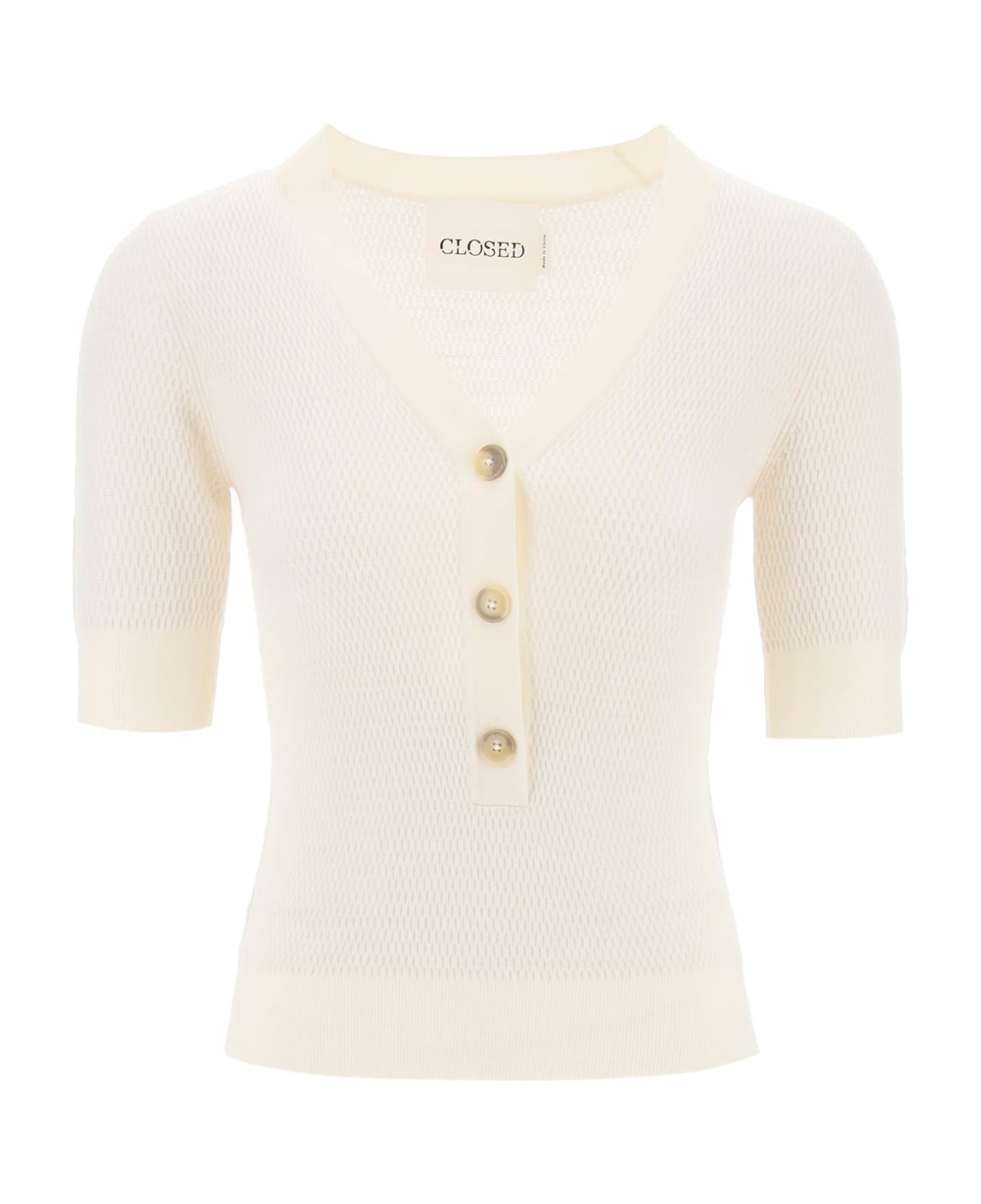 Closed Knitted Top With Short Sleeves - NEUTRALS