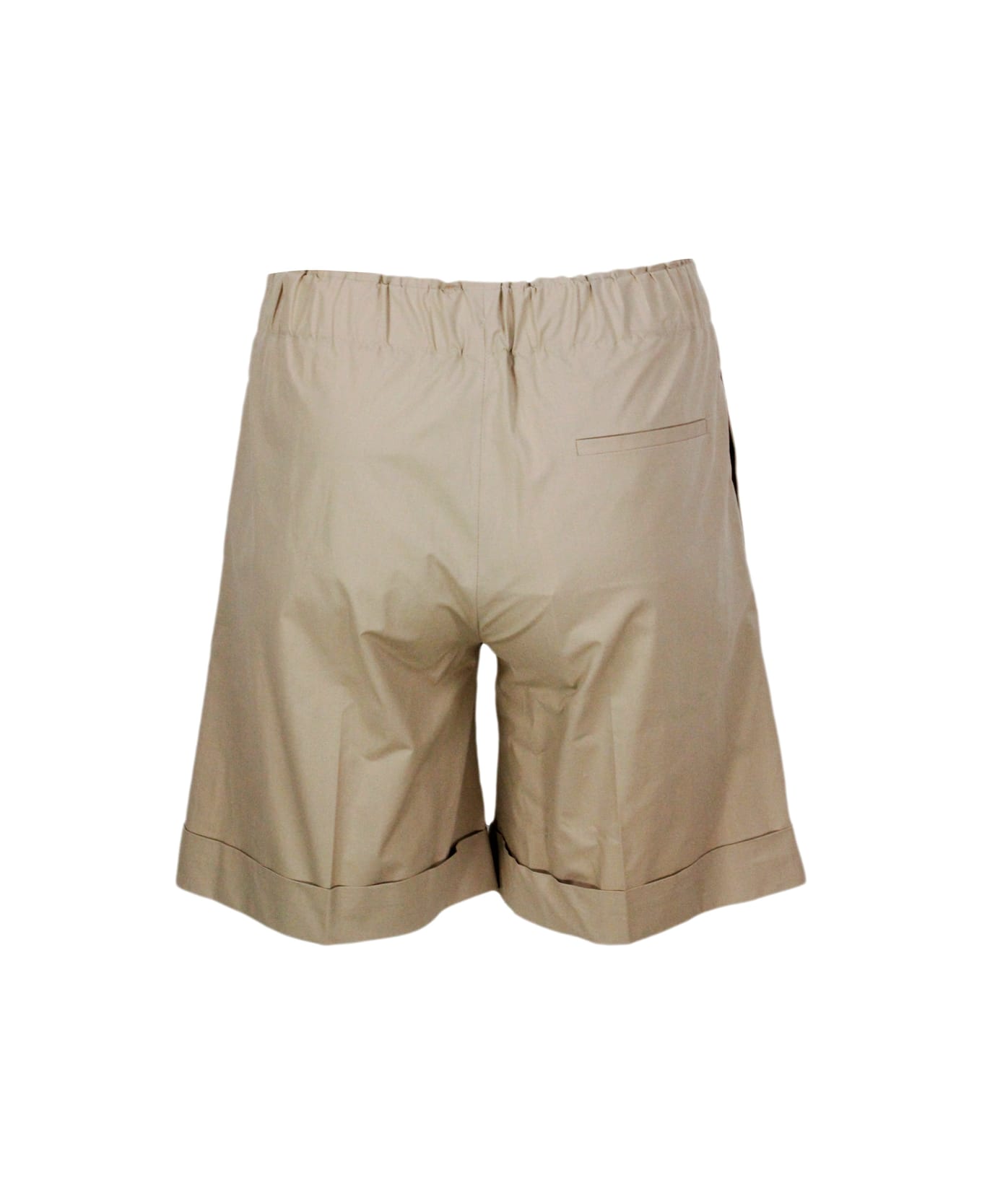 Antonelli Bermuda Shorts With Elasticated Waist And Welt Pockets With Pleats And Turn-up At The Bottom Made Of Stretch Cotton - Beige