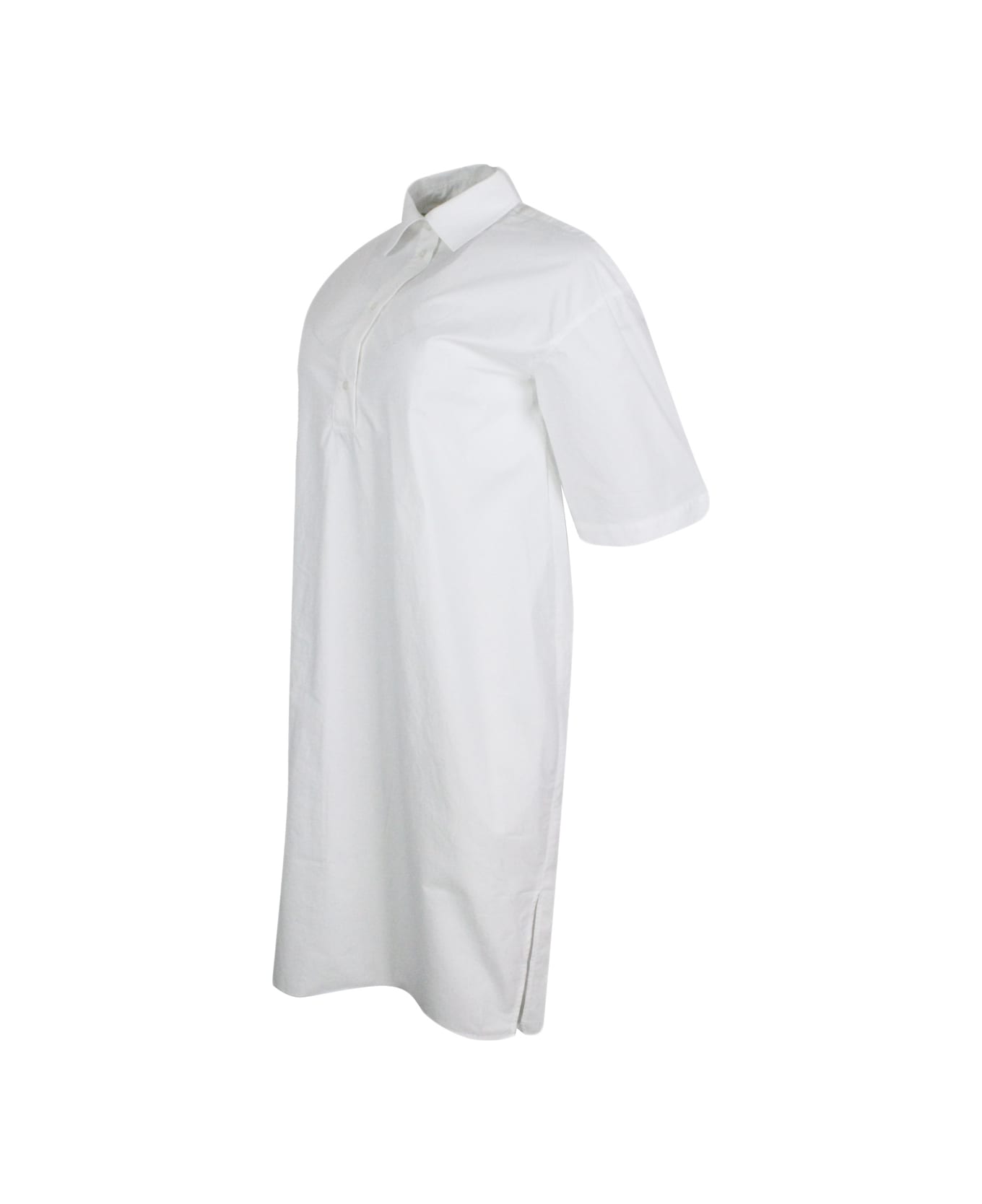 Armani Collezioni Dress Made Of Soft Cotton With Short Sleeves, With Collar And 4 Button Closure. Side Slits On The Bottom. - White