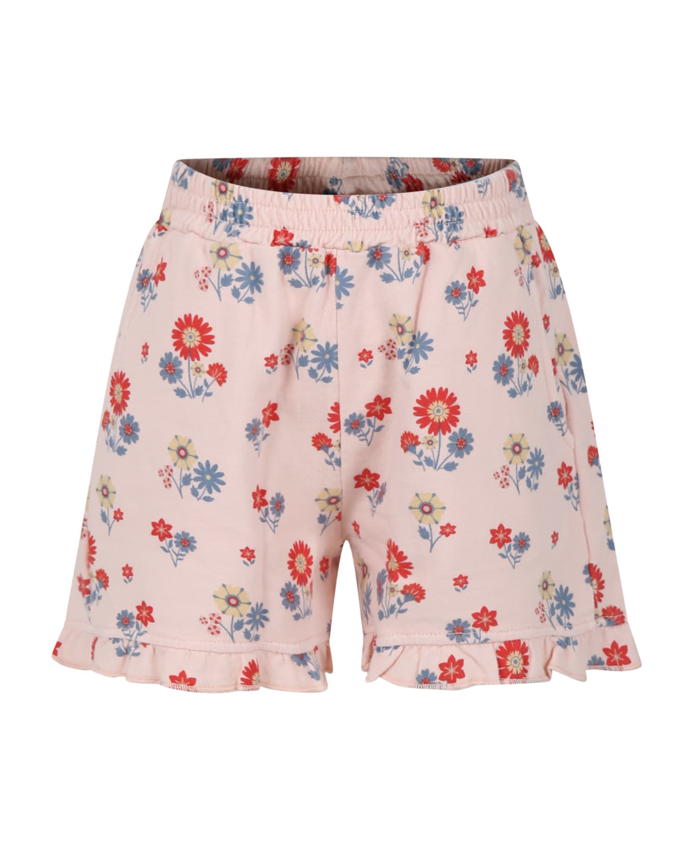Coco Au Lait Pink Shorts For Girl With Flowers Print - Pink