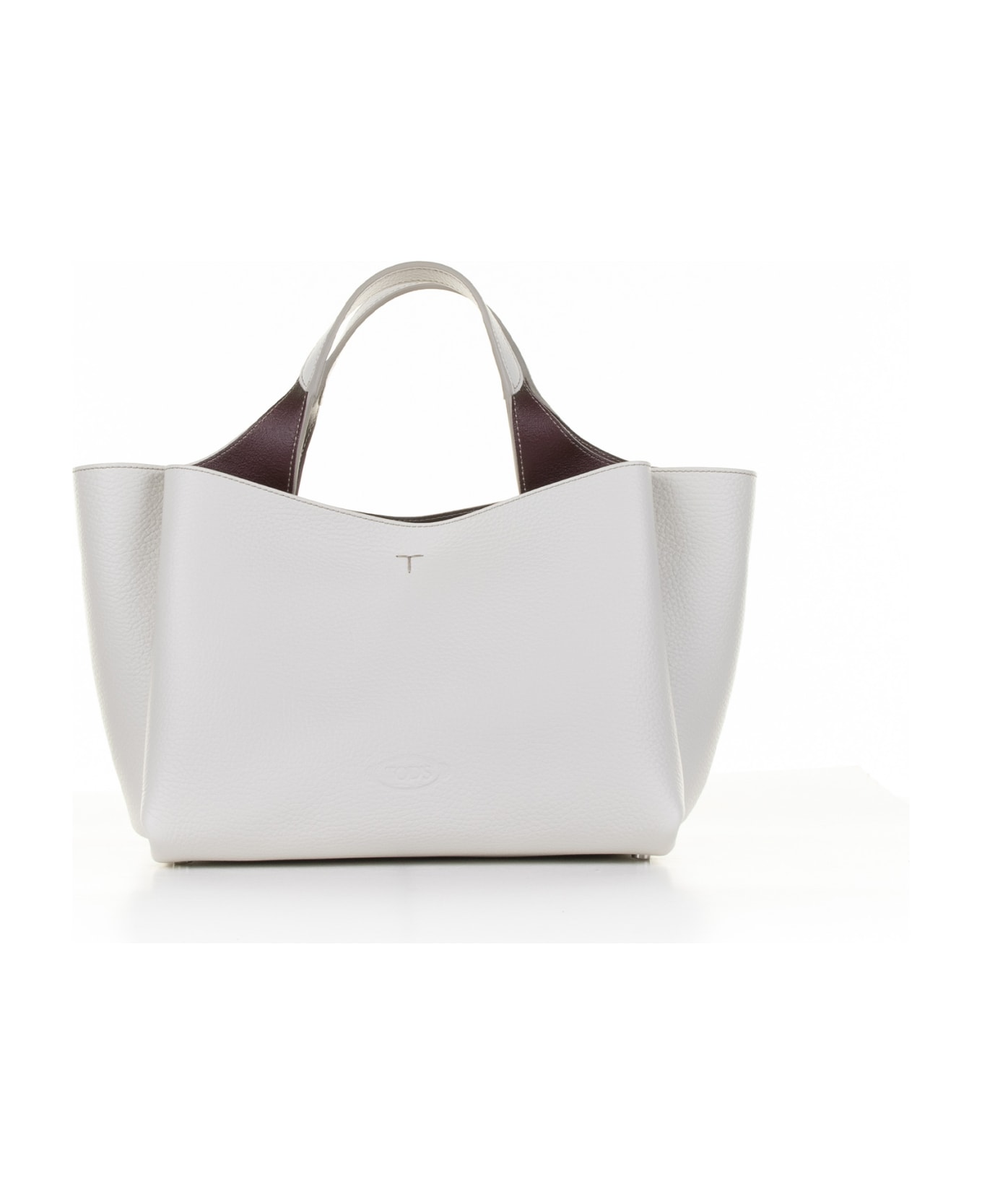 Tod's Handbag With Embossed Logo And T Timeless Charm In Grainy Leather - BIANCO