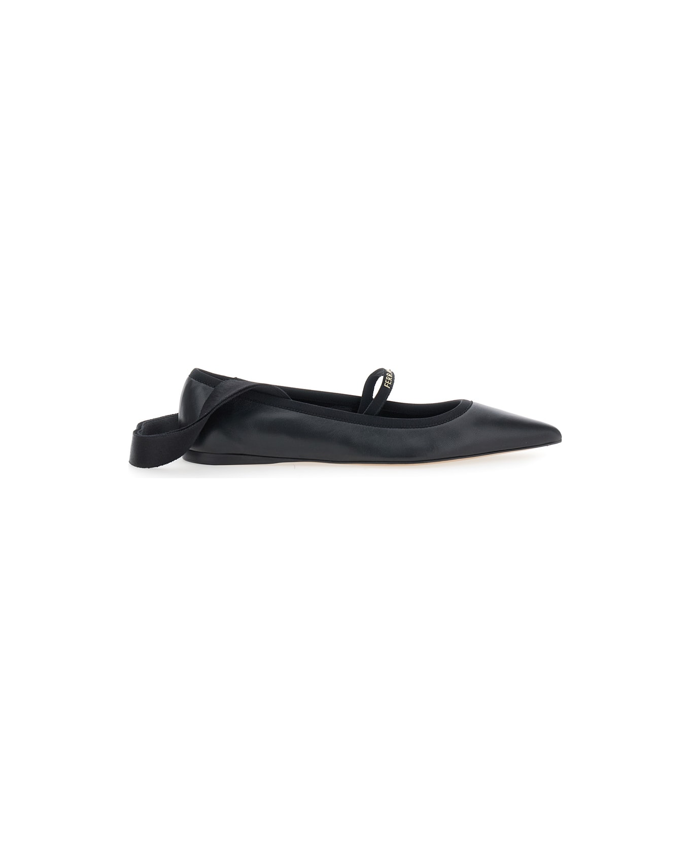 Ferragamo 'carice' Black Ballet Shoes With Ribbon Detail And Logo Lettering On The Front In Leather Woman - Black