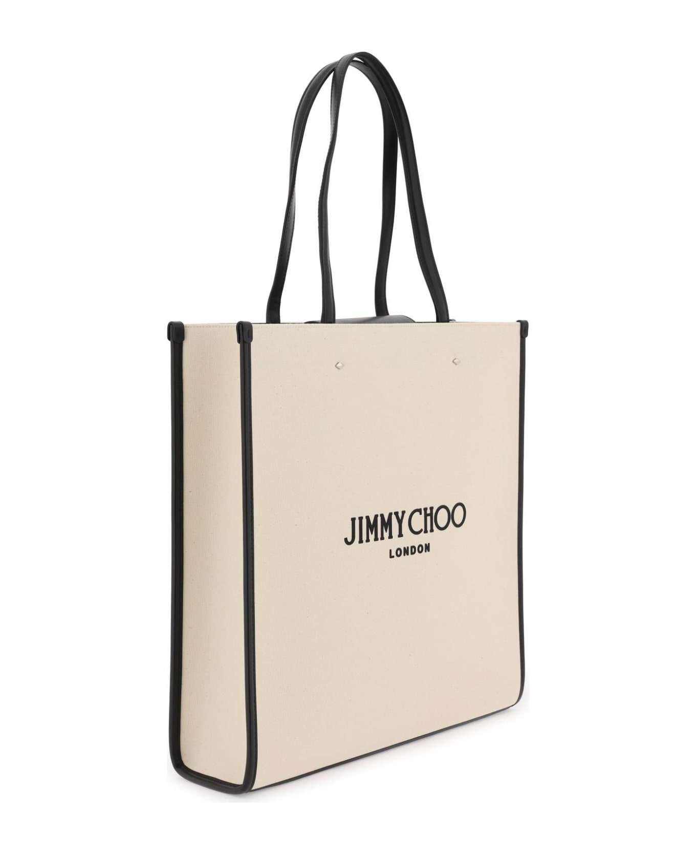 Jimmy Choo N/s Canvas Tote Bag - NATURAL BLACK SILVER (White)