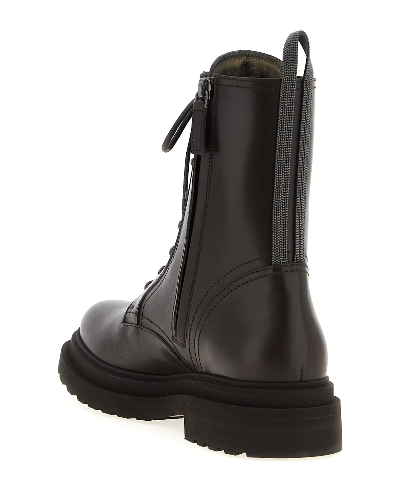 Brunello Cucinelli 'shiny Loop Detail' Combat Boots - Brown