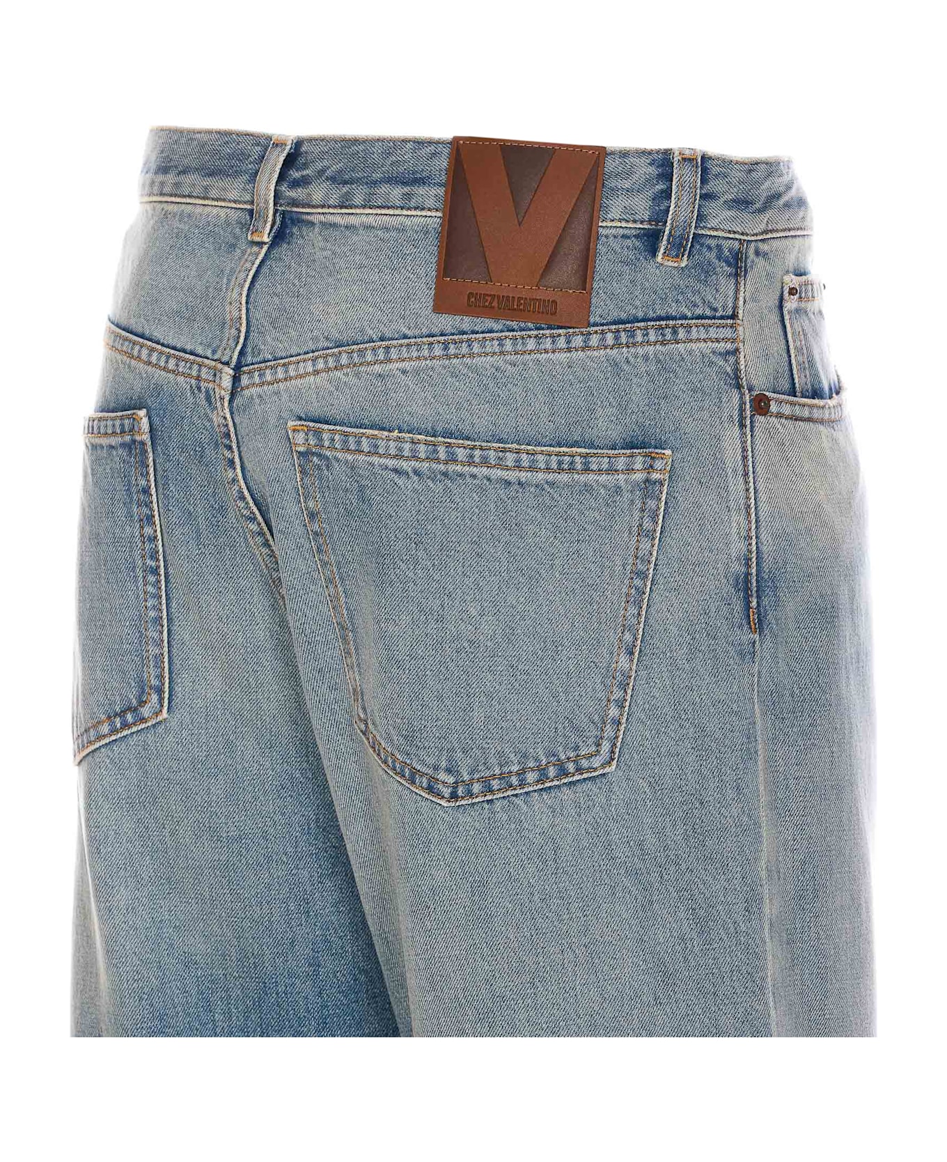 Valentino Garavani Jacquard Bottom Denim Pants - Blue