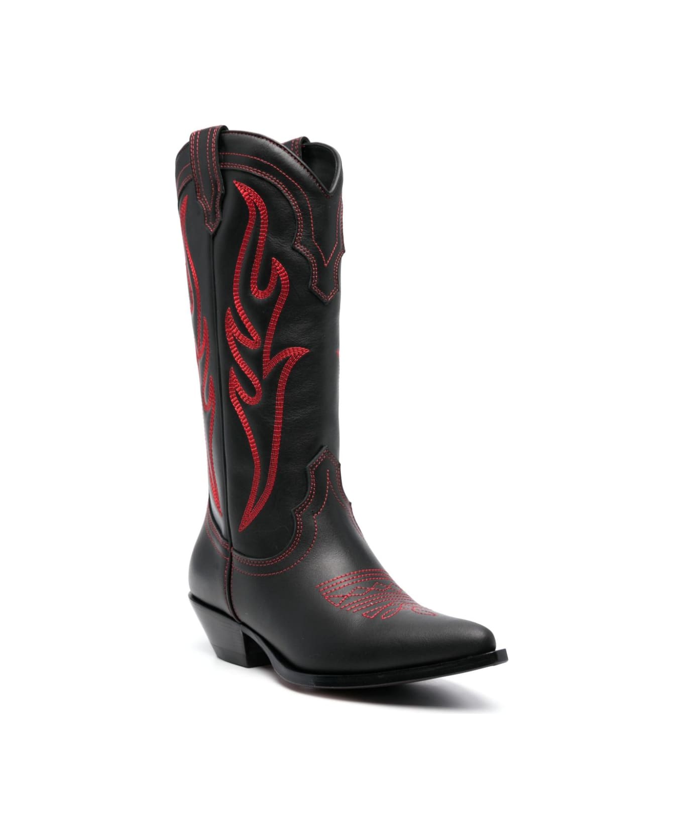 Sonora Embroidered Suede Western Boots - Black