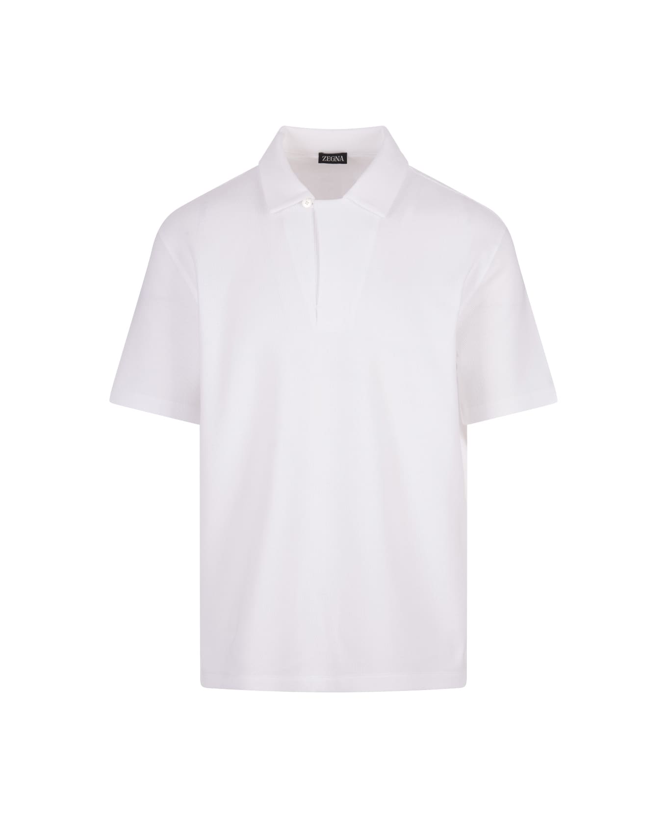 Zegna White Honeycomb Cotton Polo Shirt - White