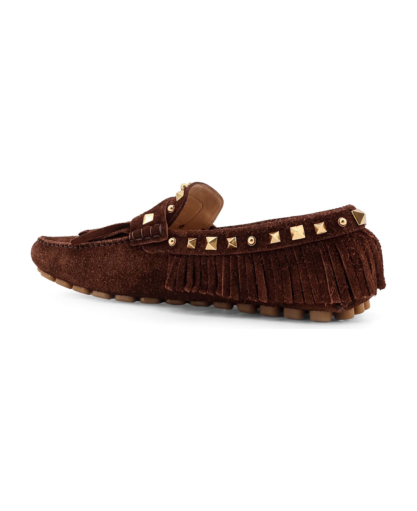 Valentino Garavani Driver Fastaway Suede Loafer With Fringes - Brown