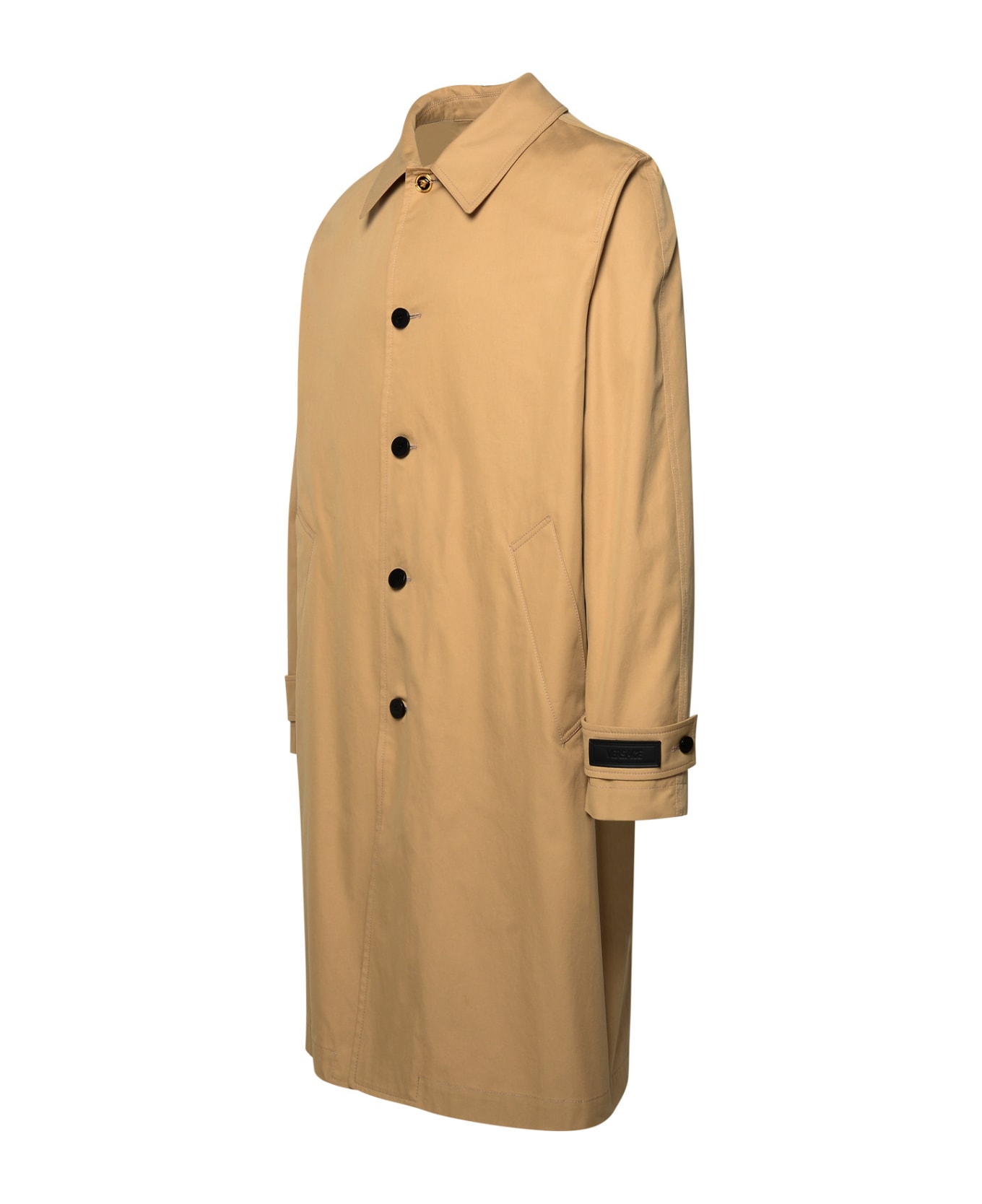 Versace 'barocco' Beige Cotton And Silk Trench Coat - Champagne