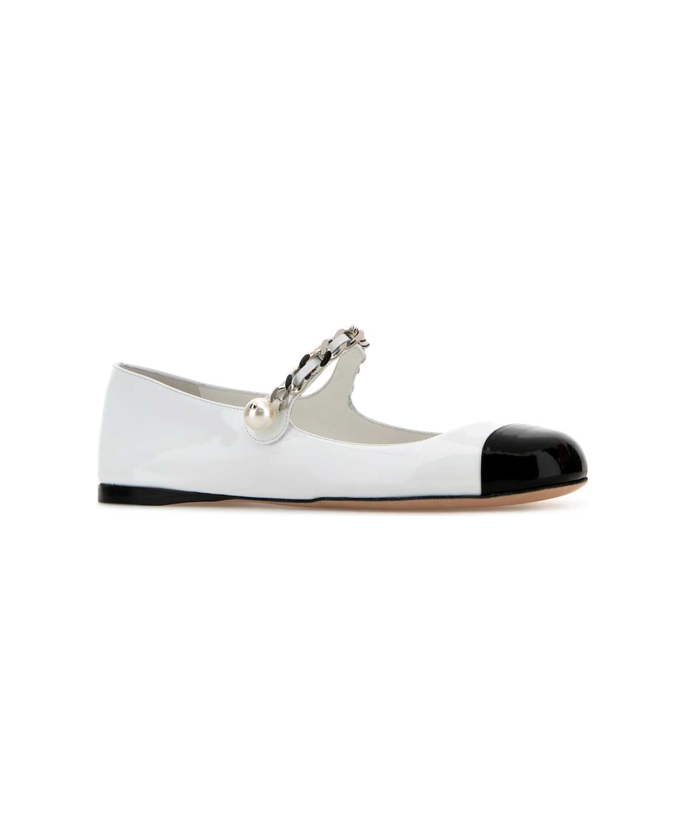 Miu Miu White Leather Ballerinas - BIANCONERO