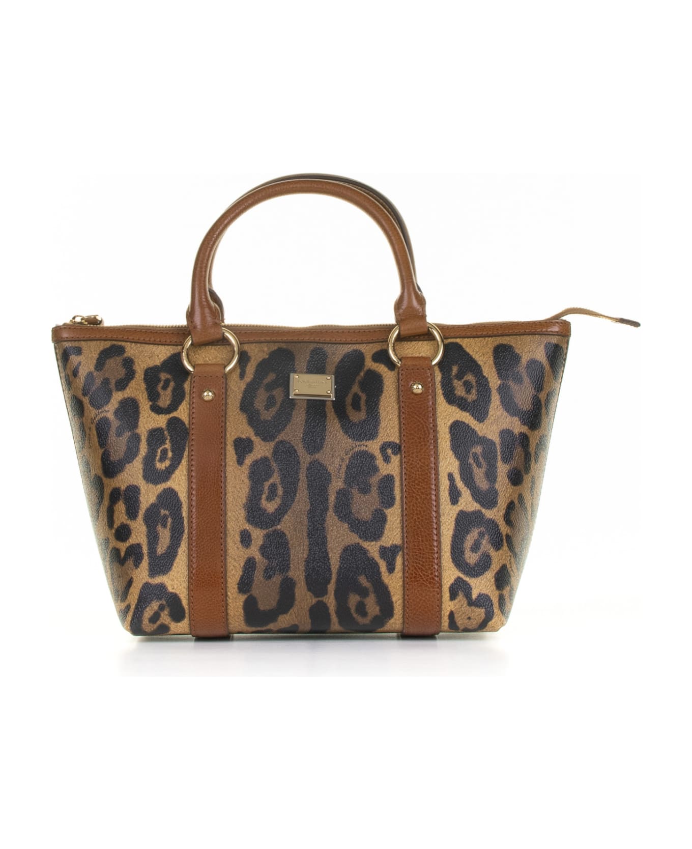 Dolce & Gabbana Leopard Leather Shopping Bag With Logo Plate - LEO トートバッグ