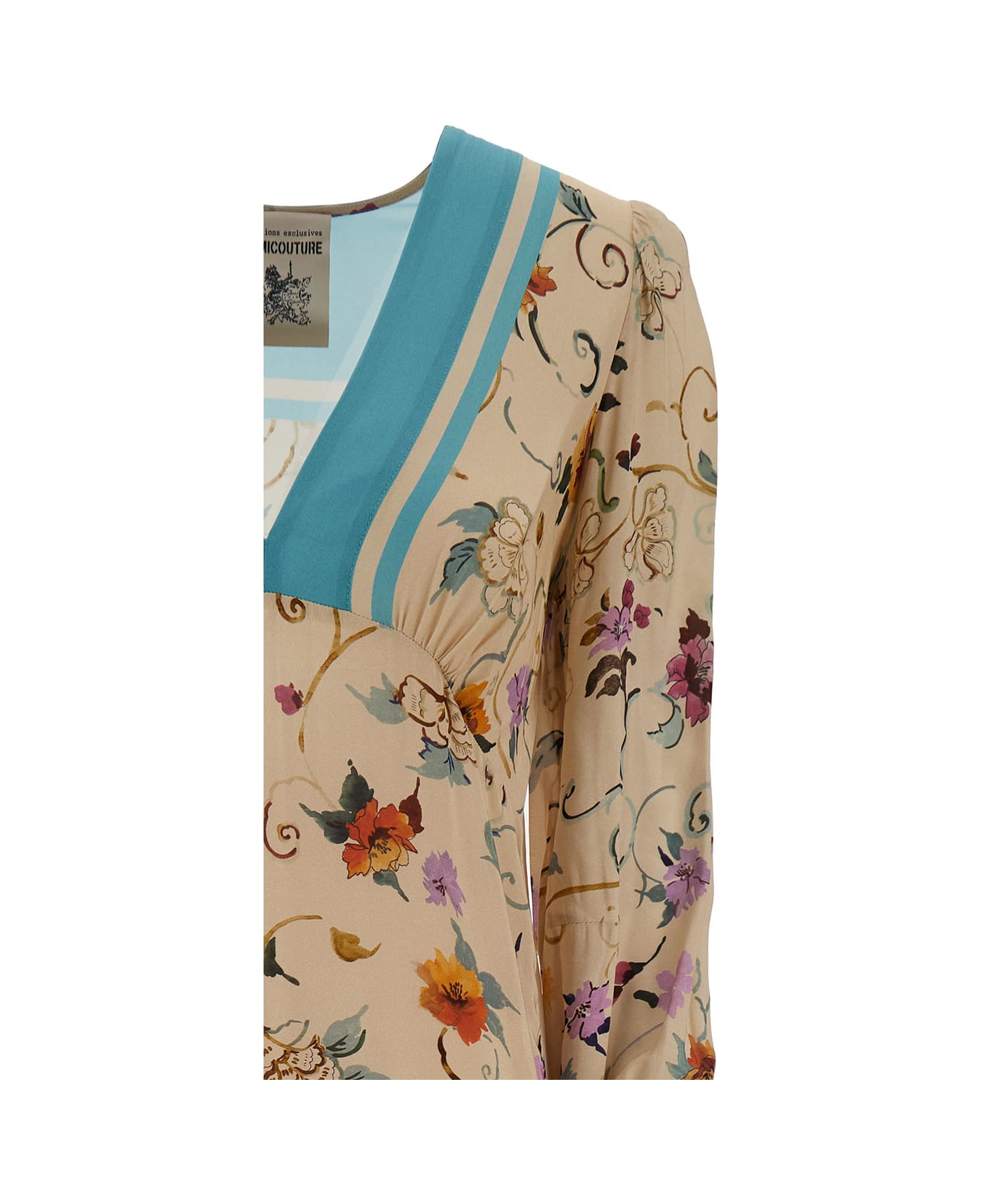 SEMICOUTURE 'giovanna' Long Light Blue And Beige Dress With Floreal Print In Viscose Woman - Multicolor ワンピース＆ドレス