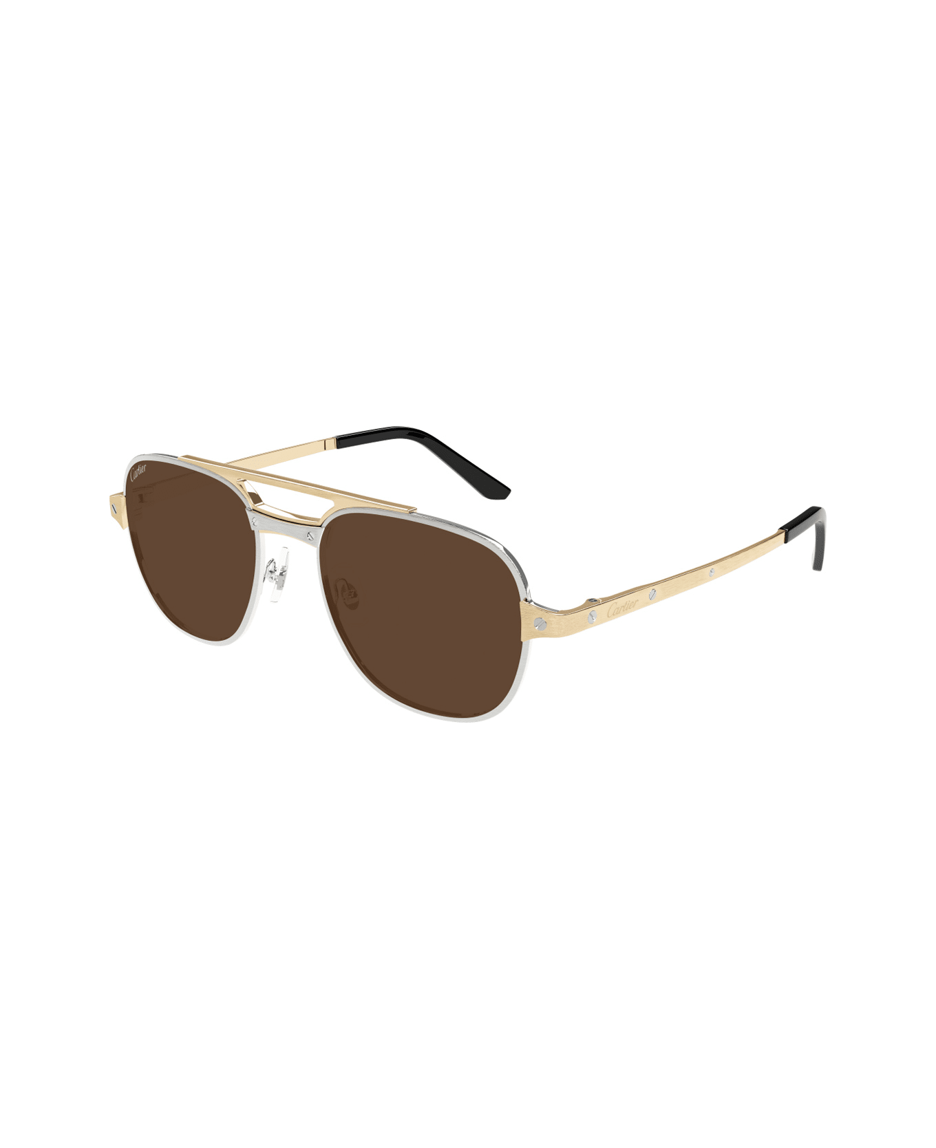 Cartier Eyewear Cartier Ct0477s Santos De Cartier 004 Silver Gold Brown Polarized Glasses - Oro