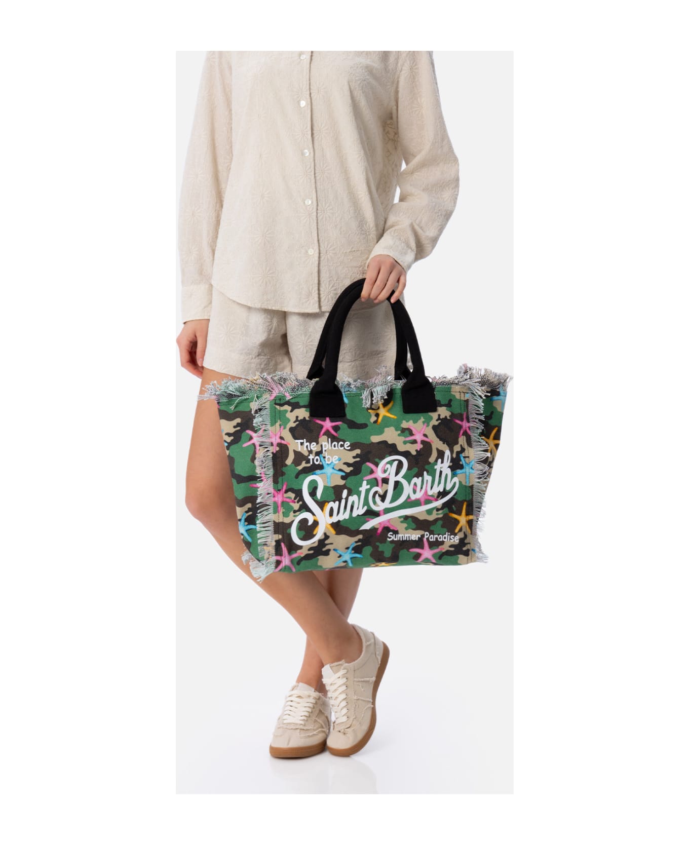 MC2 Saint Barth Camouflage Starfish Cotton Canvas Vanity Tote Bag - GREEN