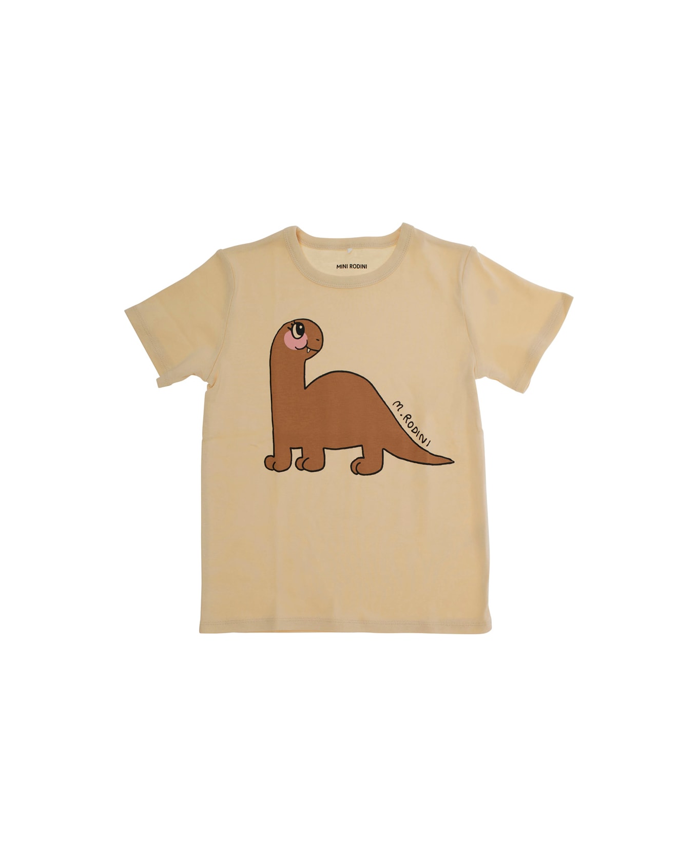 Mini Rodini Beige Crewneck T-shirt Wth Print On The Front In Cotton Baby - Beige