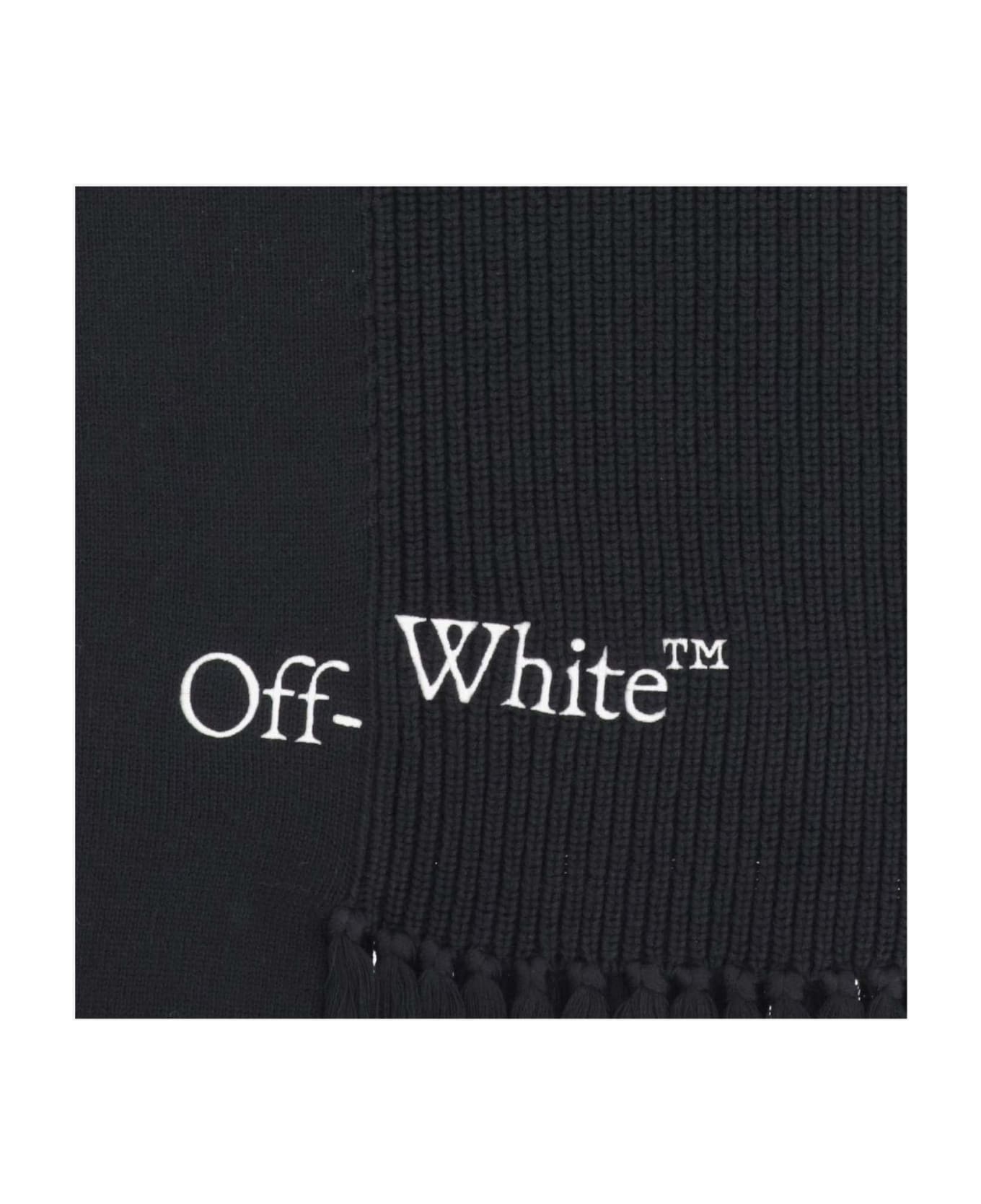 Off-White Asymmetrical Cotton And Cashmere Blend Scarf - Black