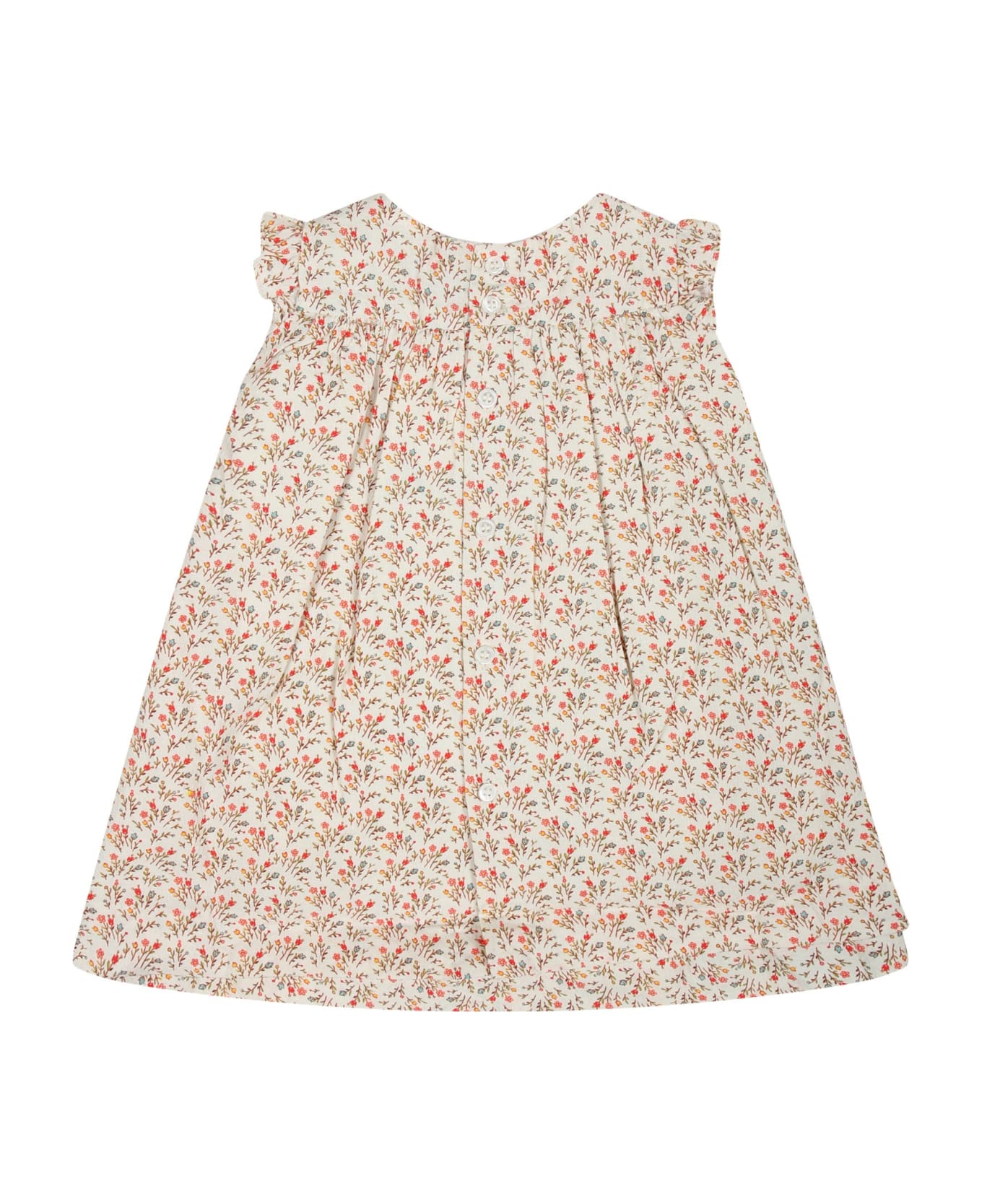 Bonpoint Beige Dress For Baby Girl With Floral Pattern - Beige ボディスーツ＆セットアップ